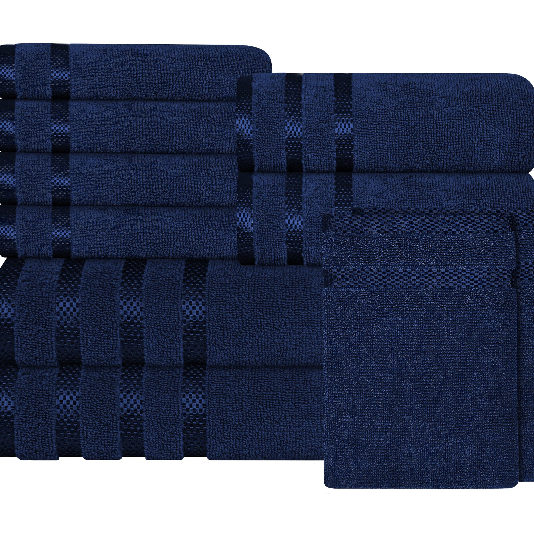 Belmont Viscose Stripe Royal Blue Towels 100% Cotton Hotel Quality Super Absorbent 10 Piece Bale Set, 4 Hand Towel & 12 Face Cloths by OLIVIA ROCCO