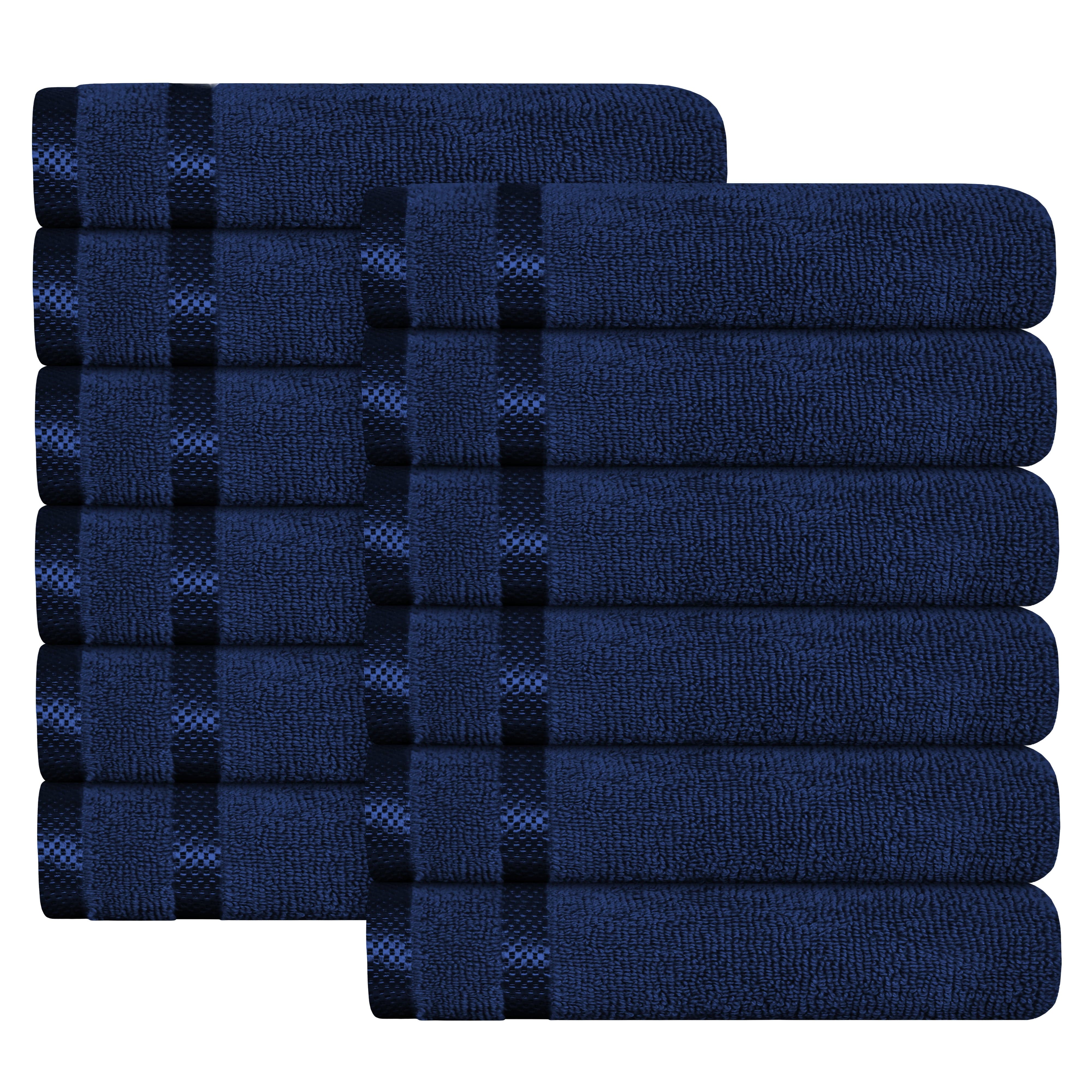Belmont Viscose Stripe Royal Blue Towels 100% Cotton Hotel Quality Super Absorbent 10 Piece Bale Set, 4 Hand Towel & 12 Face Cloths by OLIVIA ROCCO