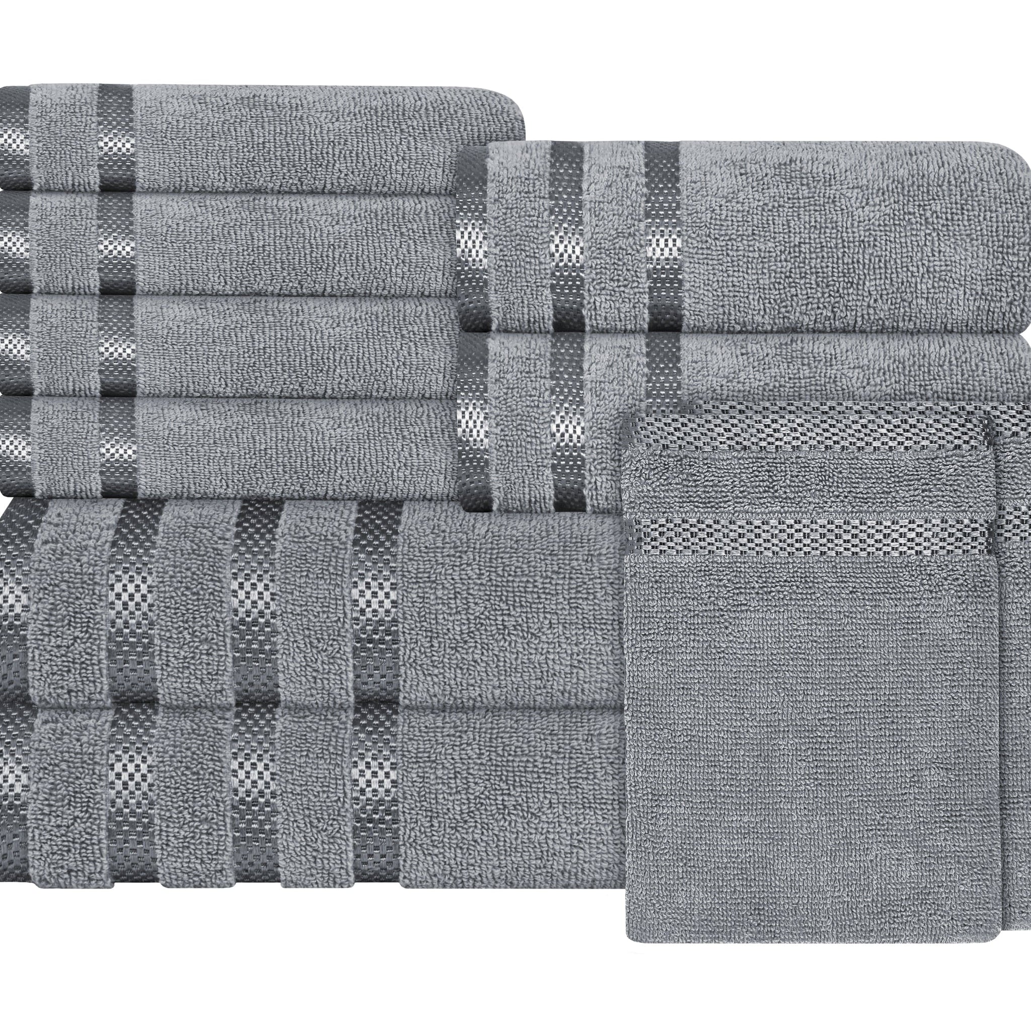 Belmont Viscose Stripe Silver Towels 100% Cotton Hotel Quality Super Absorbent 10 Piece Bale Set, 4 Hand Towel & 12 Face Cloths by OLIVIA ROCCO