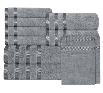 Belmont Viscose Stripe Silver Towels 100% Cotton Hotel Quality Super Absorbent 10 Piece Bale Set, 4 Hand Towel & 12 Face Cloths by OLIVIA ROCCO