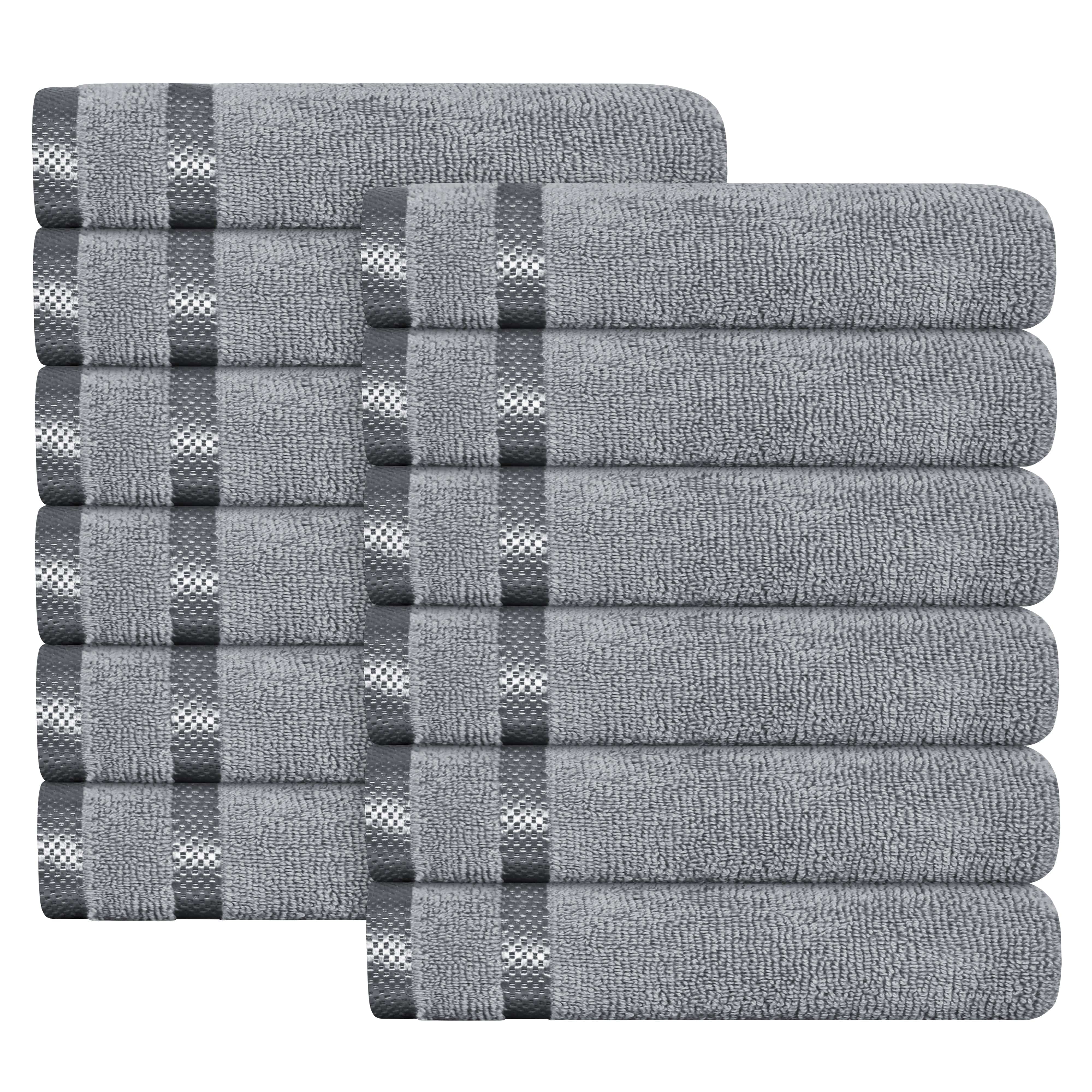 Belmont Viscose Stripe Silver Towels 100% Cotton Hotel Quality Super Absorbent 10 Piece Bale Set, 4 Hand Towel & 12 Face Cloths by OLIVIA ROCCO