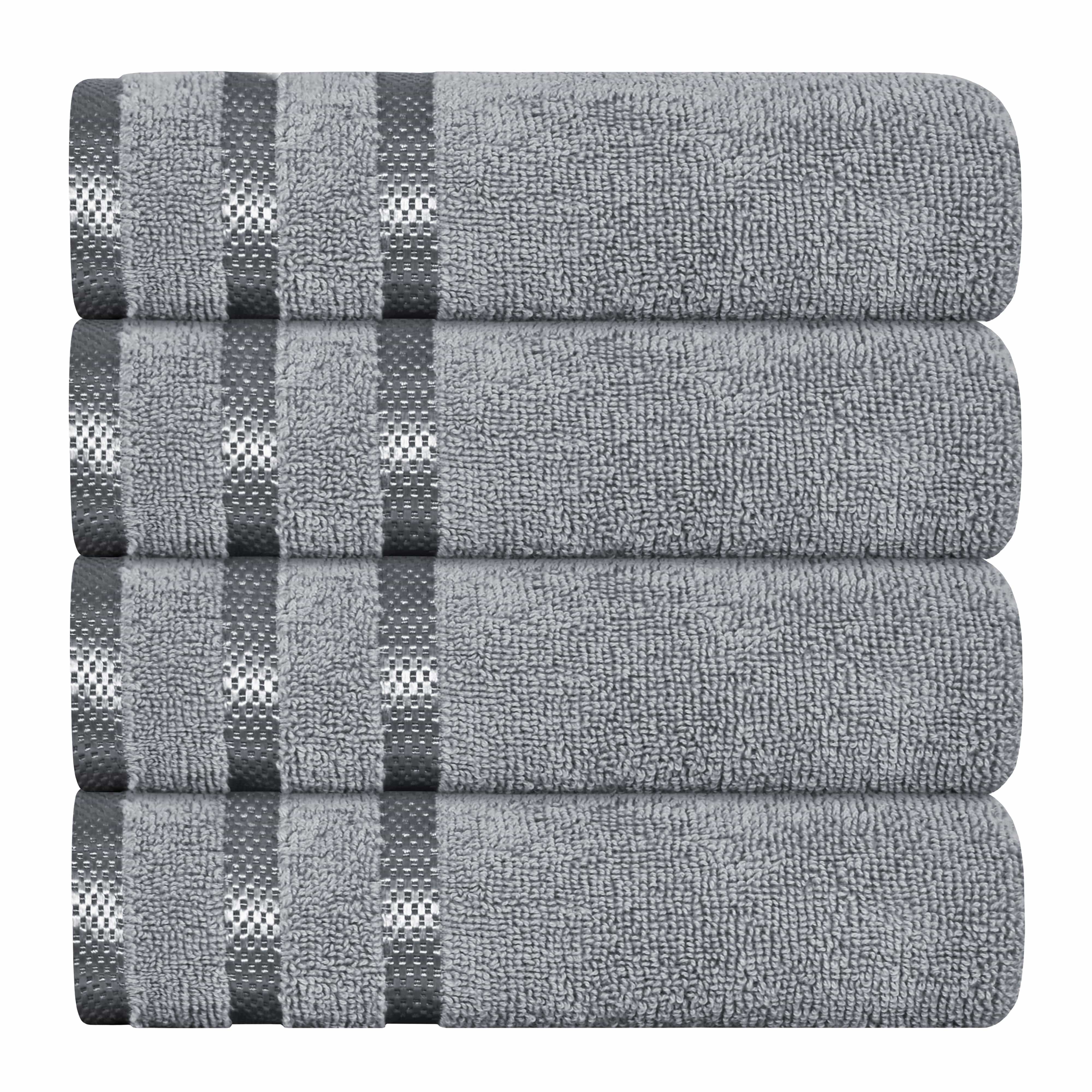 Belmont Viscose Stripe Silver Towels 100% Cotton Hotel Quality Super Absorbent 10 Piece Bale Set, 4 Hand Towel & 12 Face Cloths by OLIVIA ROCCO