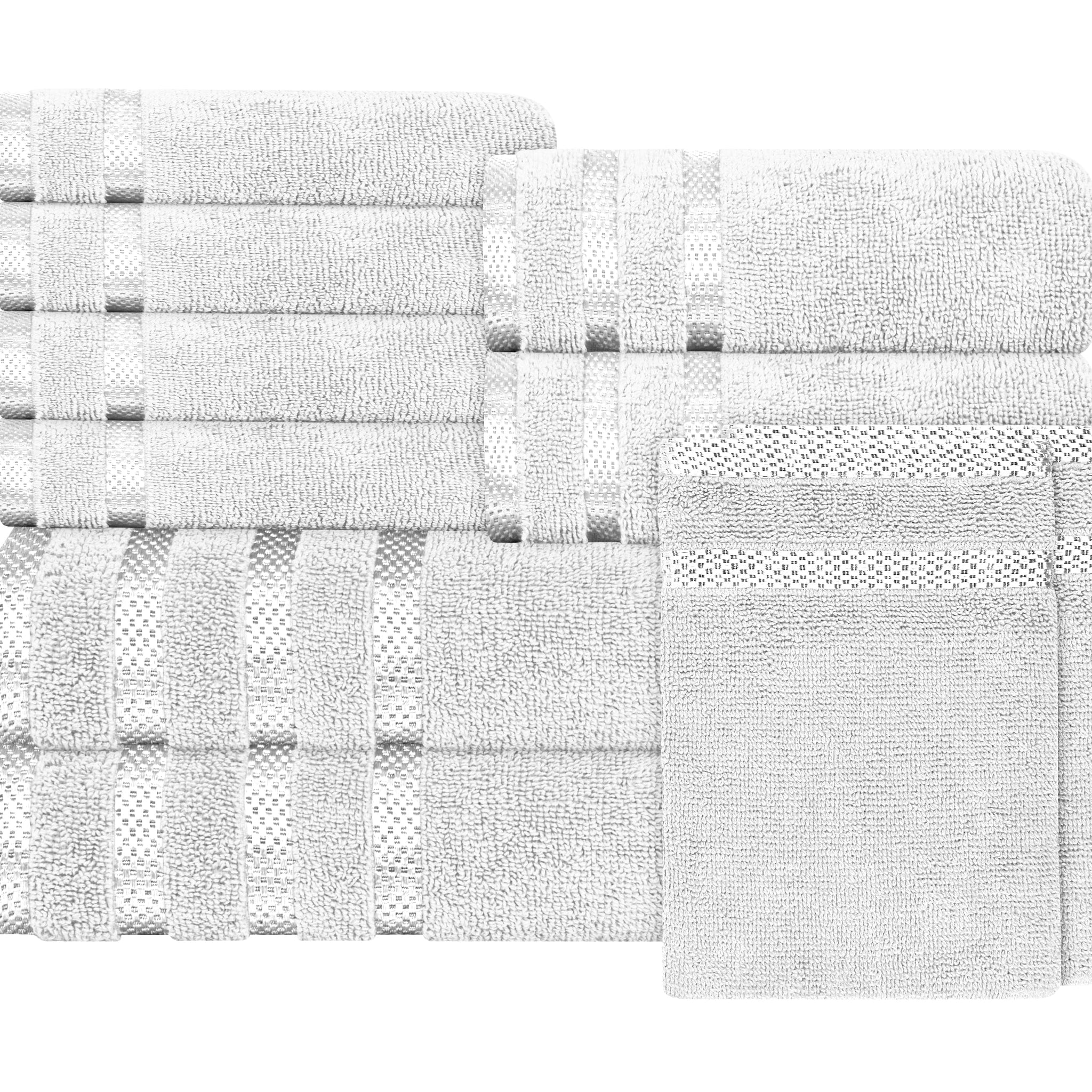 Belmont Viscose Stripe White Towels 100% Cotton Hotel Quality Super Absorbent 10 Piece Bale Set, 4 Hand Towel & 12 Face Cloths by OLIVIA ROCCO