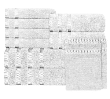 Belmont Viscose Stripe White Towels 100% Cotton Hotel Quality Super Absorbent 10 Piece Bale Set, 4 Hand Towel & 12 Face Cloths by OLIVIA ROCCO