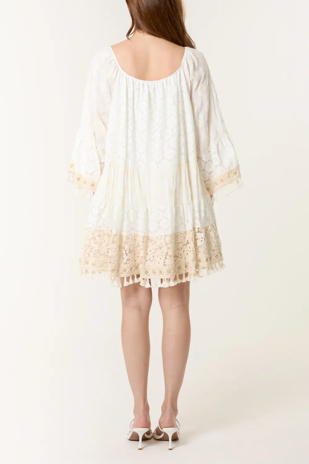 Boho Beach Dress Beige & Cream | One Size Summer Dress Fits 8-16
