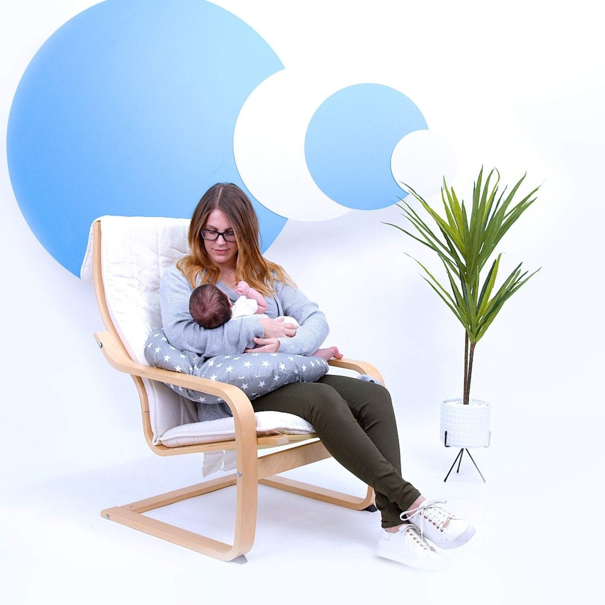 Breast Feeding Maternity Nursing Pillow - Grey with Stars