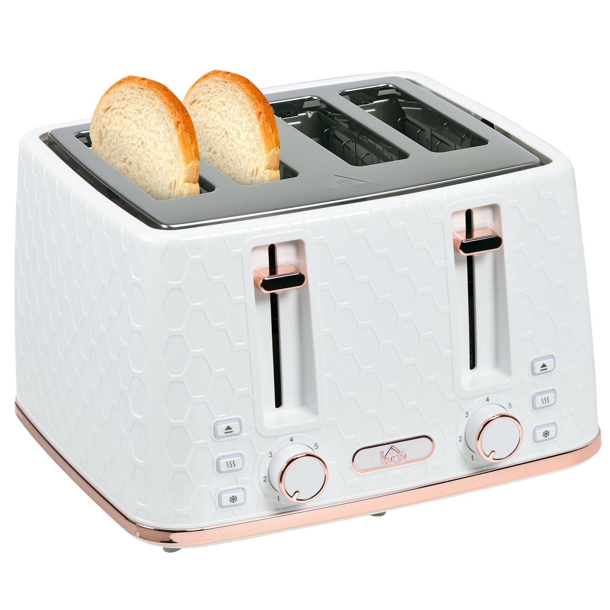 HOMCOM Toaster with 4 Slot, 7 Browning Levels, 1600W, Black Honeycomb