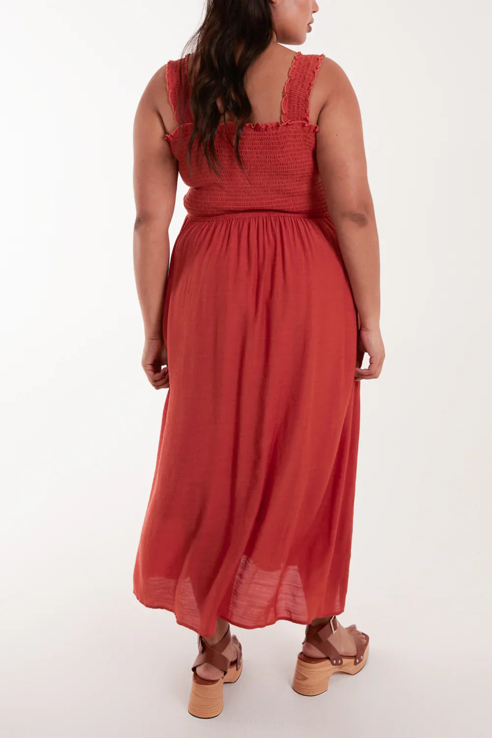 Curve Shirred Bust Button Down Maxi Dress