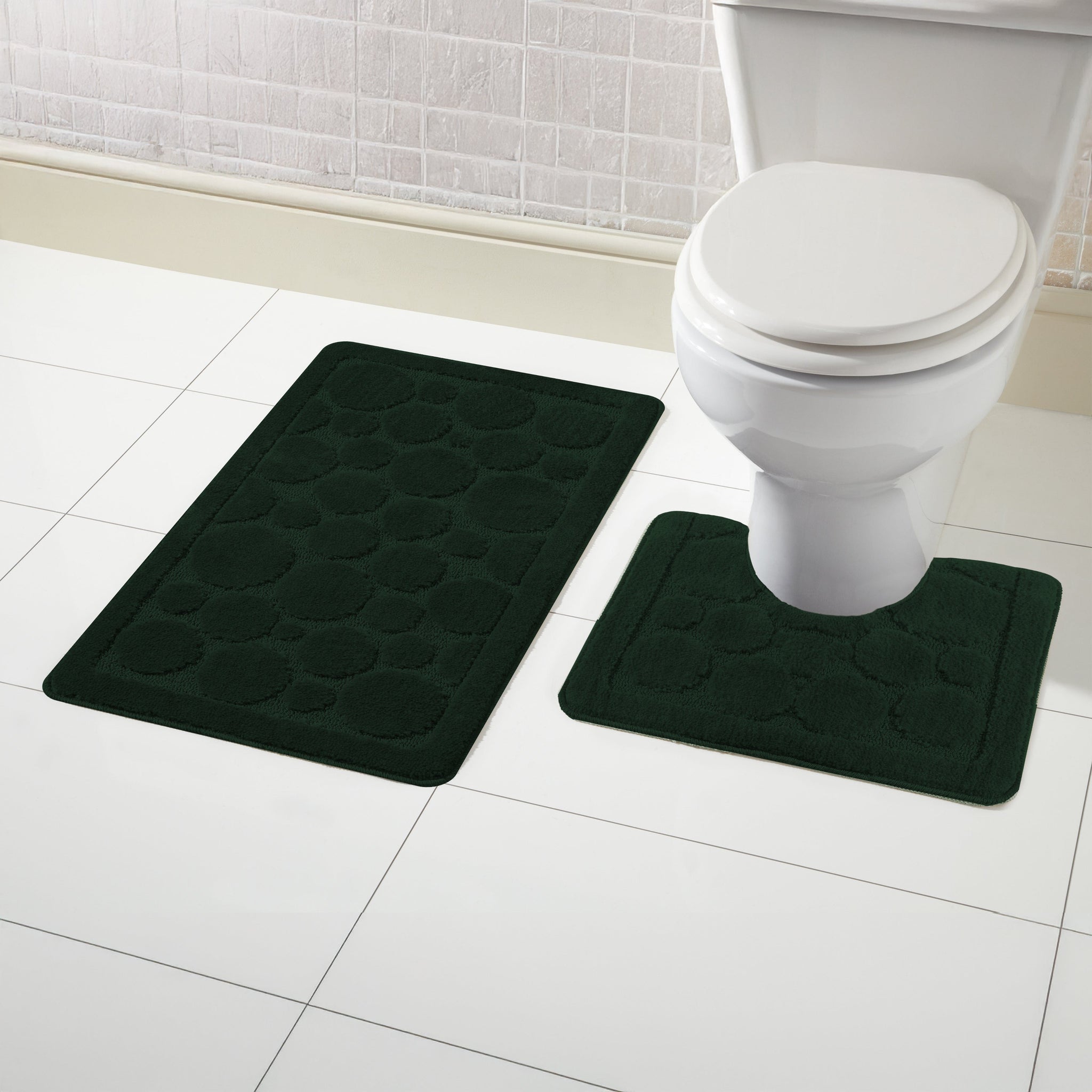 Cali Bubbles 2 Piece Emerald Green Bath Mat & Pedestal Set Non-Slip Soft & Absorbent Bathroom Mats for Comfort & Safety by OLIVIA ROCCO