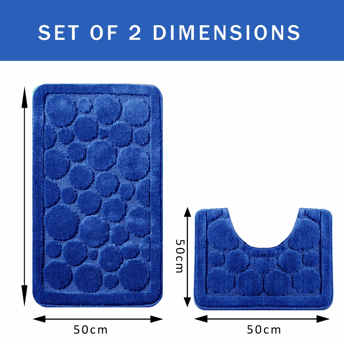 Cali Bubbles 2 Piece Royal Blue Bath Mat & Pedestal Set Non-Slip Soft & Absorbent Bathroom Mats for Comfort & Safety by OLIVIA ROCCO
