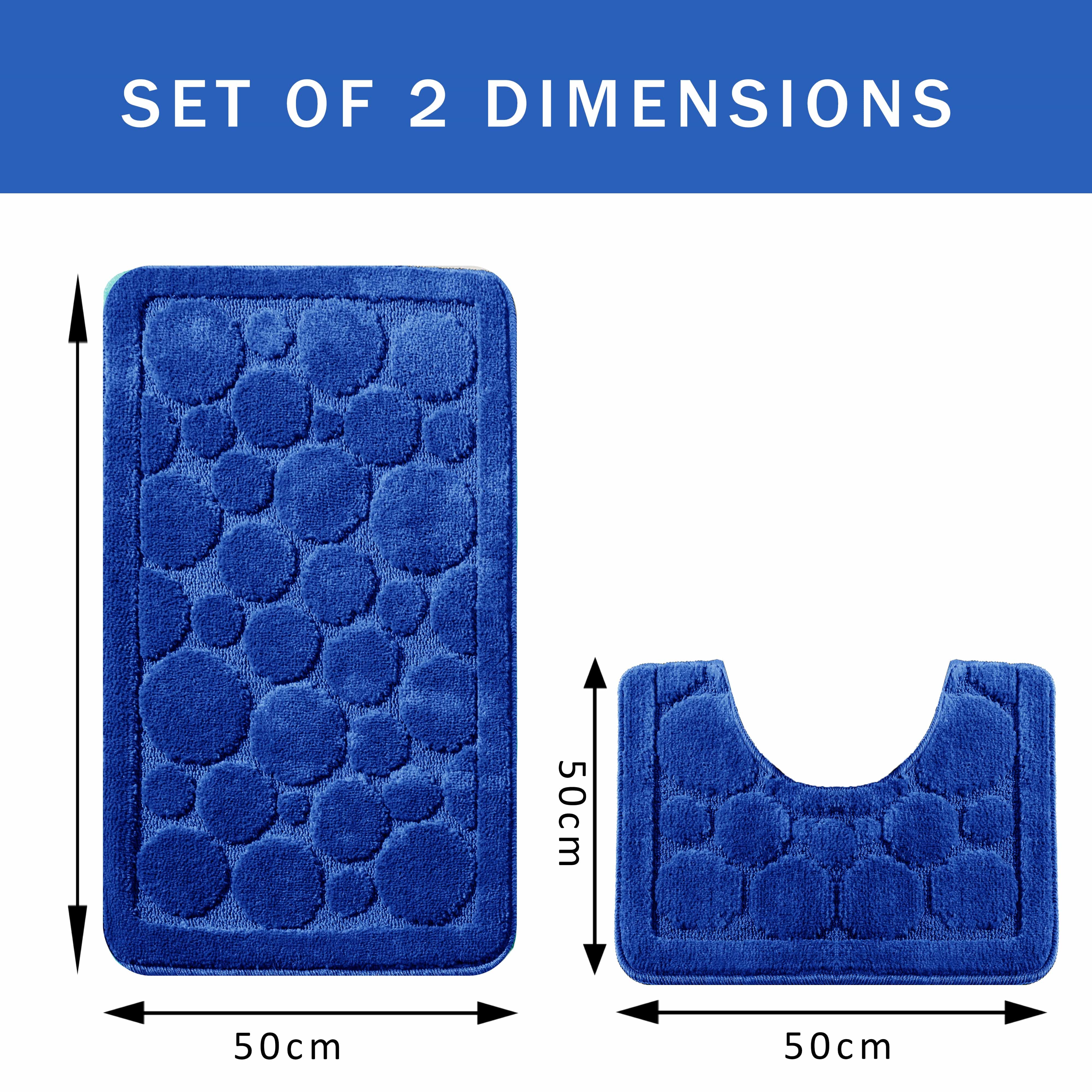 Cali Bubbles 2 Piece Royal Blue Bath Mat & Pedestal Set Non-Slip Soft & Absorbent Bathroom Mats for Comfort & Safety by OLIVIA ROCCO