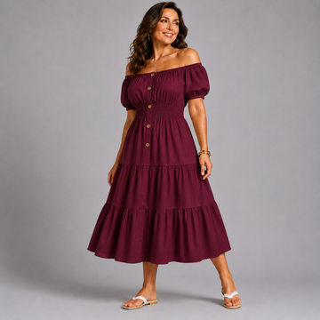 Off Shoulder Frilled / Layered Gypsy Dress