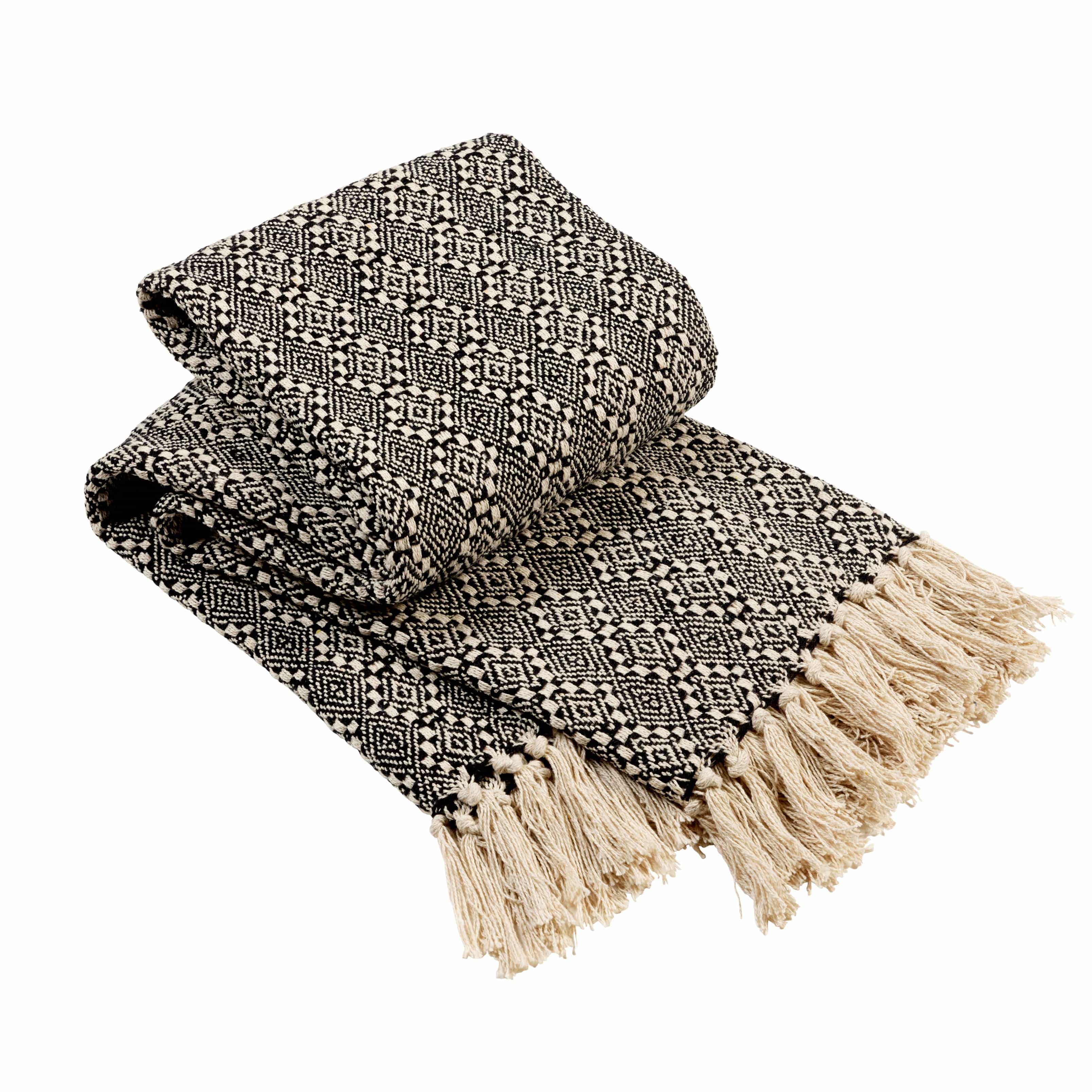 Casablanca Elegant Check Design Super Soft Lightweight Recycled Cotton Throw Blanket with Tassels Ideal for Sofa Bed or Chair Year-Round Use by OLIVIA ROCCO