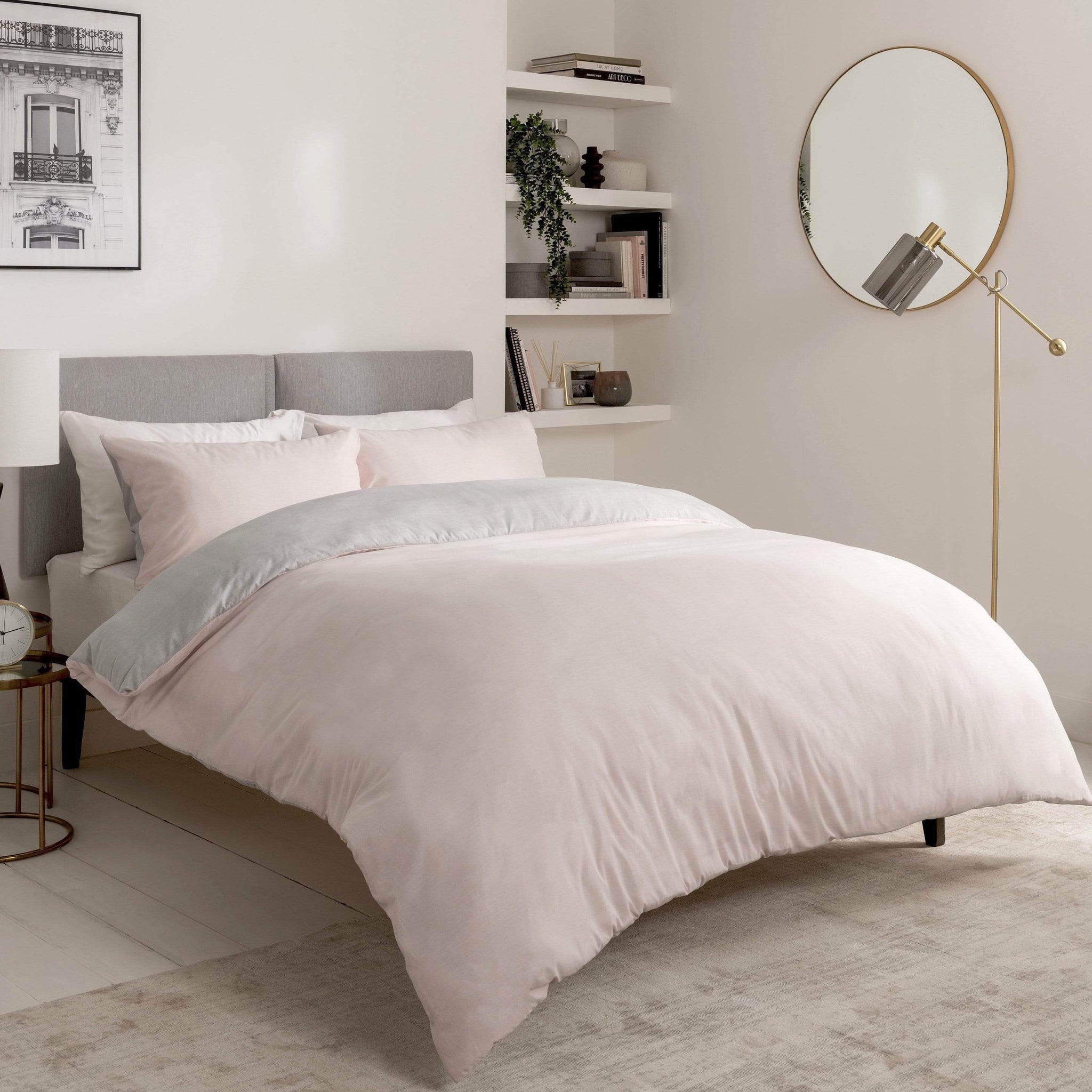 Chambray Reversible Duvet Set Luxurious Cotton Rich Bedding in Elegant Greys and Pinks Available in Single Double and King Sizes by OLIVIA ROCCO