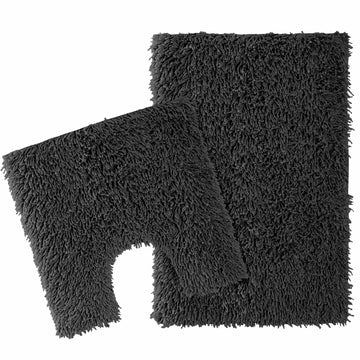 Como 2 Piece Black Bath Mat & Pedestal Set Non-Slip Super Absorbent Cotton Bathroom Mats by OLIVIA ROCCO