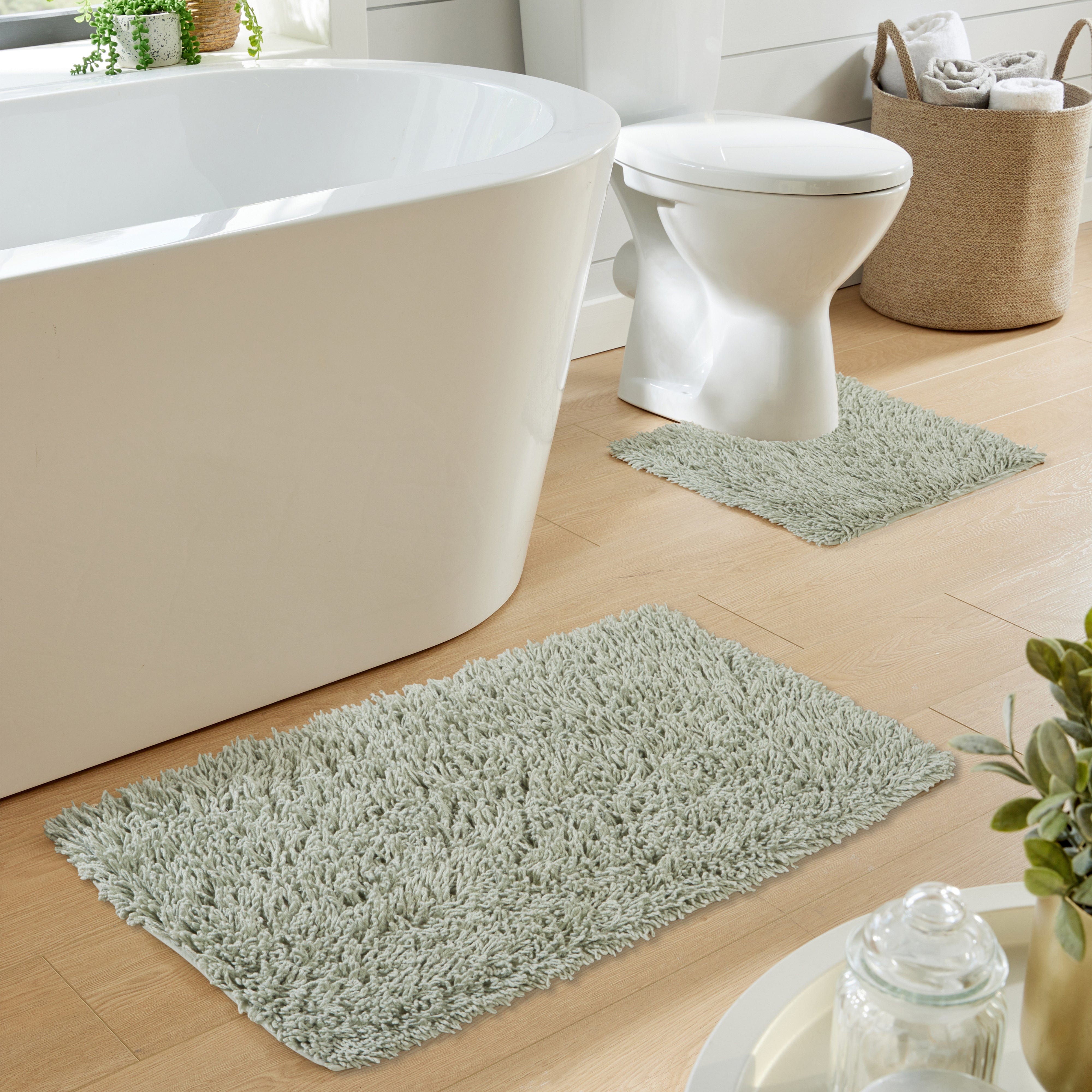 Como 2 Piece Sage Green Bath Mat & Pedestal Set Non-Slip Super Absorbent Cotton Bathroom Mats by OLIVIA ROCCO