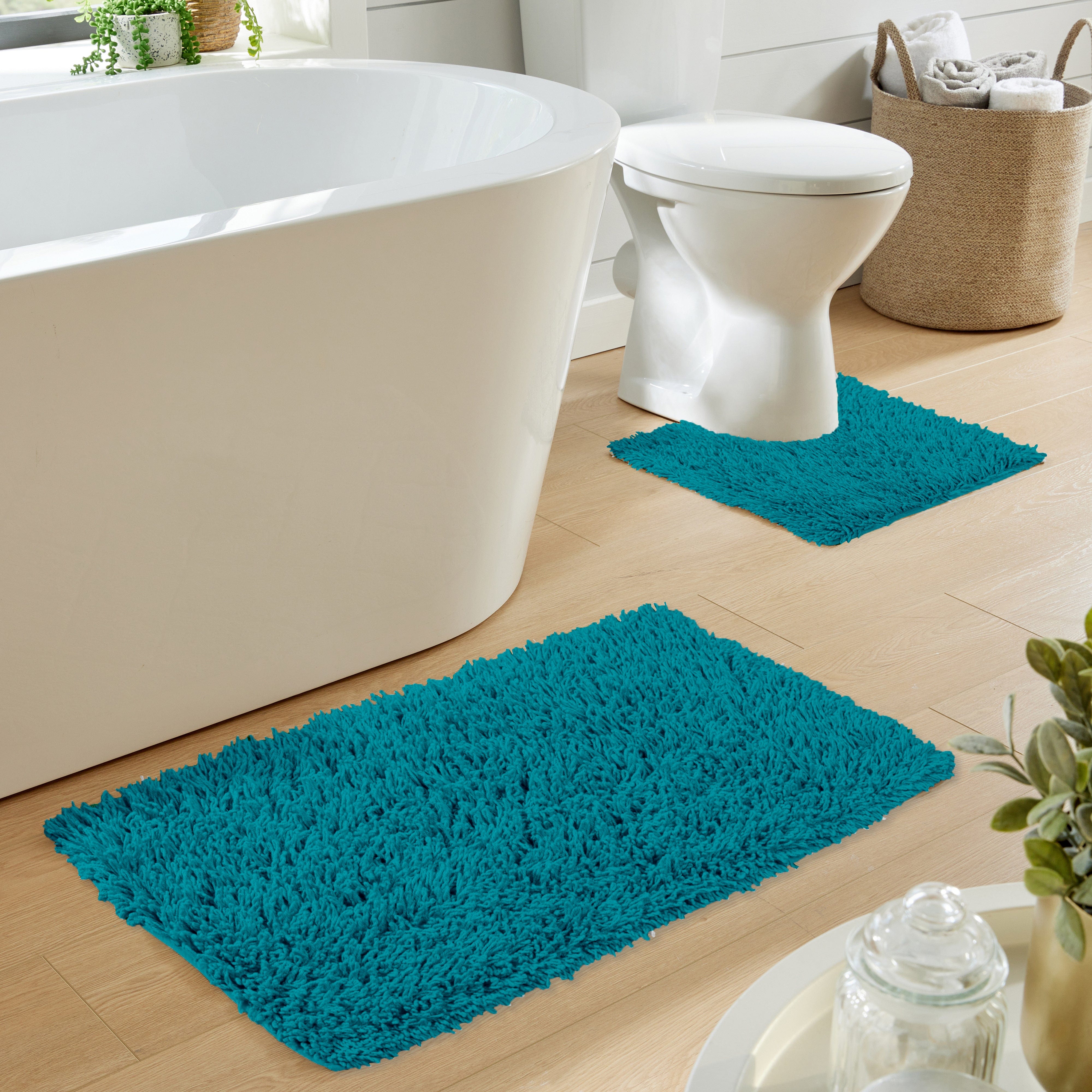 Como 2 Piece Teal Bath Mat & Pedestal Set Non-Slip Super Absorbent Cotton Bathroom Mats by OLIVIA ROCCO