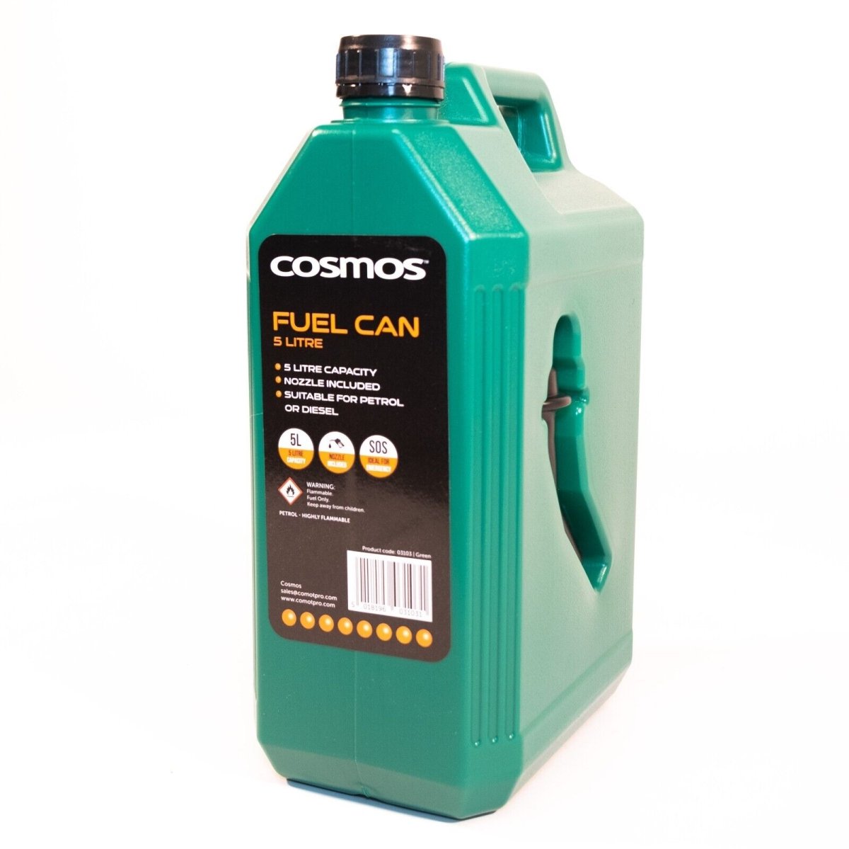 Cosmos 5L Large Plastic Fuel Can with Detachable Nozzle 5 Litre Jerry Can GREEN