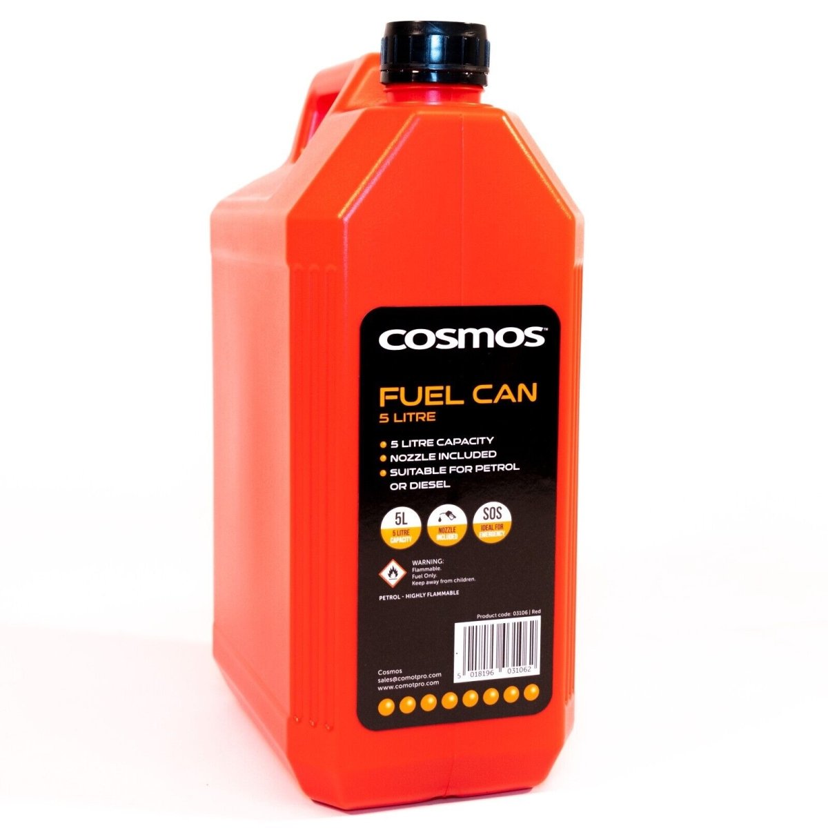Cosmos 5L Large Plastic Fuel Can with Detachable Nozzle 5 Litre Jerry Can GREEN