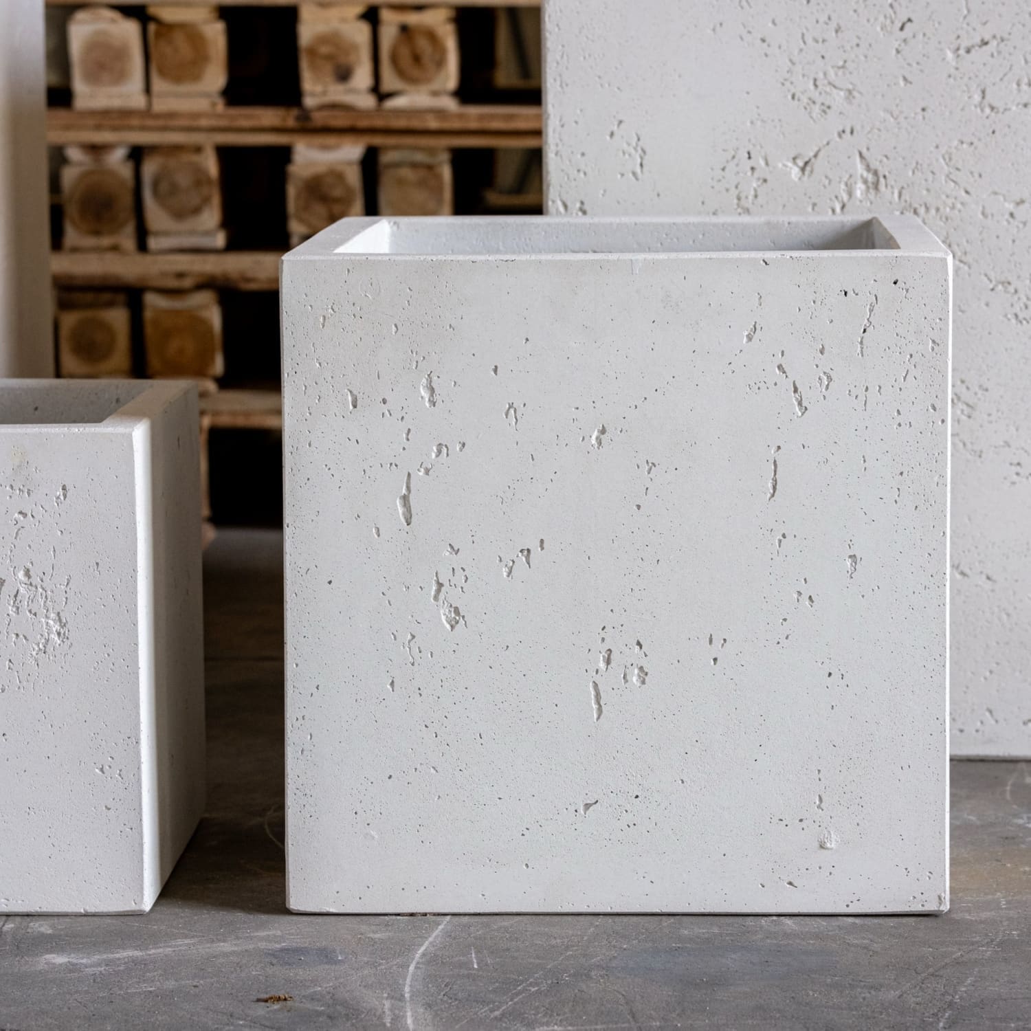 Cubrosa | White Mist – 55cm Large Square Concrete Planter – 115L Modern Plant Pot