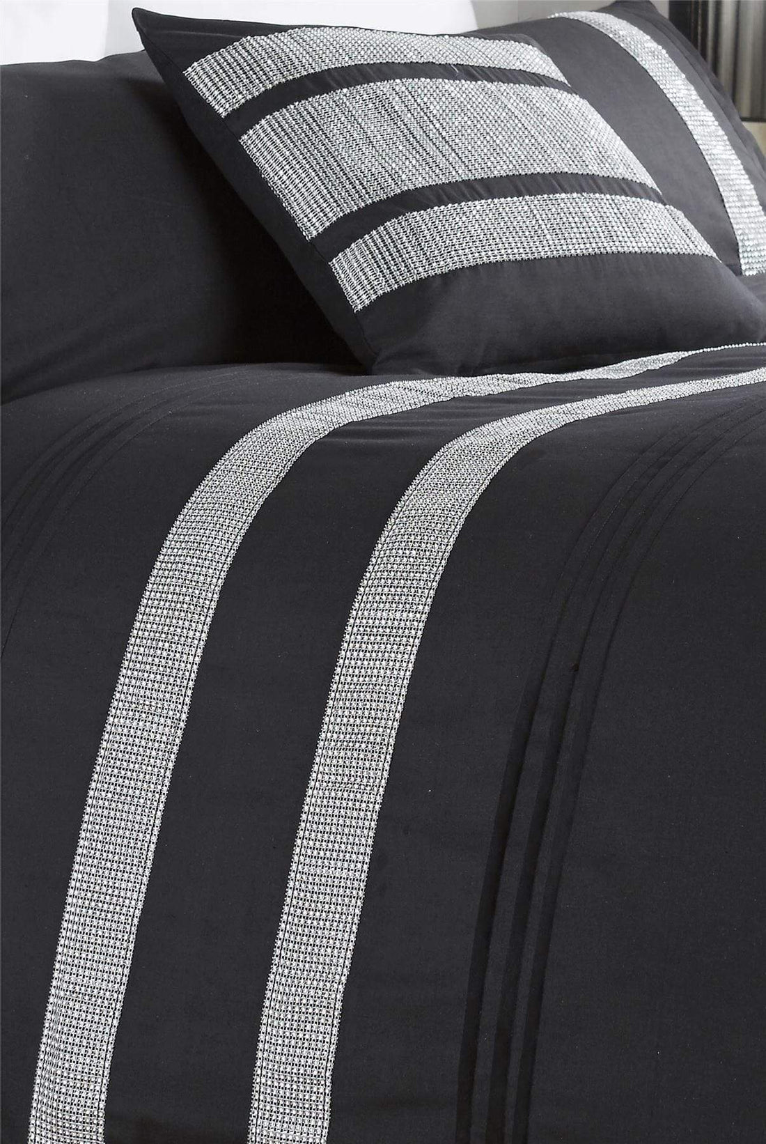 Diamante Glitz Luxurious Cotton Rich Duvet Set with Handwoven Sparkling Crystal Detailing for Elegant Bedroom Decor in All Sizes by OLIVIA ROCCO