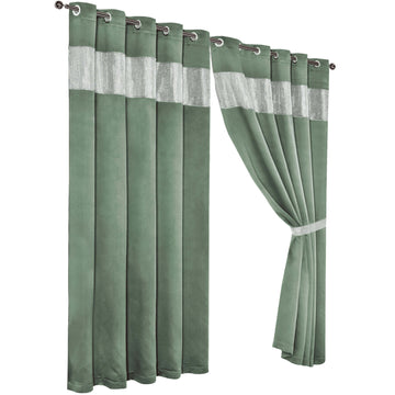 Diamante Sage Green Blackout Eyelet Curtains with Tie Backs Blackout Thermal Ring Top Window Dressings by OLIVIA ROCCO