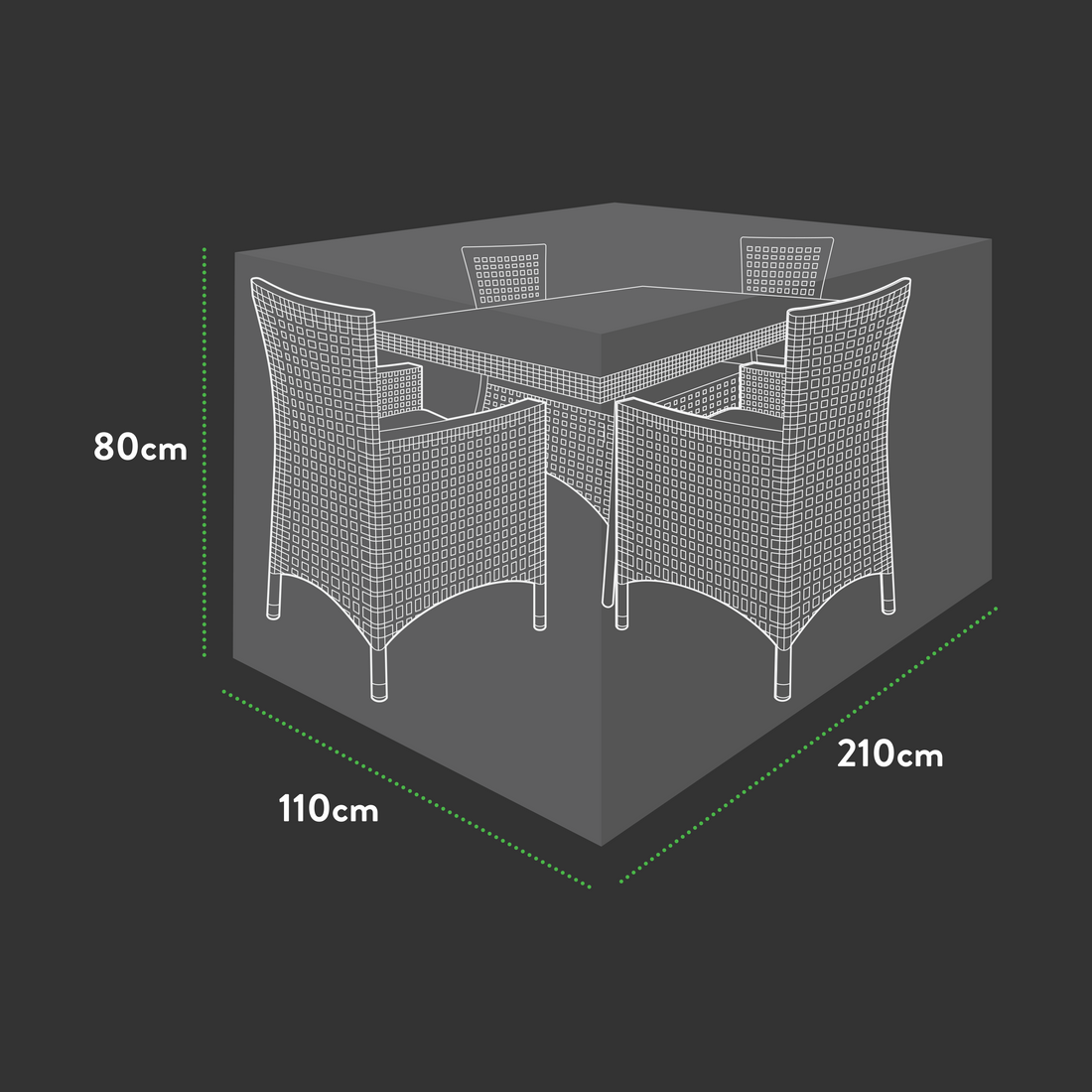 Premium Medium(4-6 seater) Rectangular Patio Set Cover - 210 X 110 X 80 (H) cm
