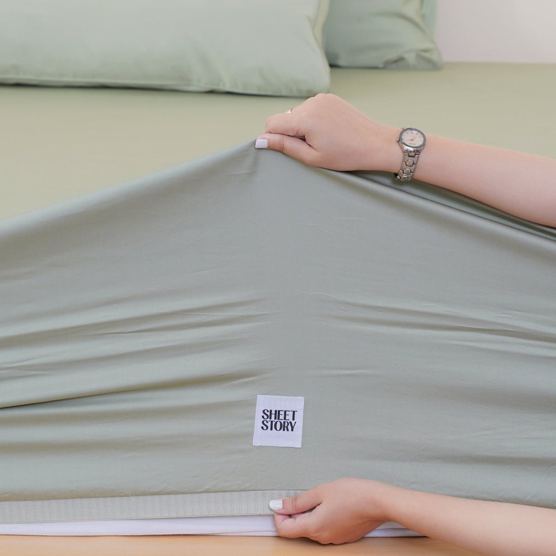 Ella Cotton - Sage Green Fitted Sheet