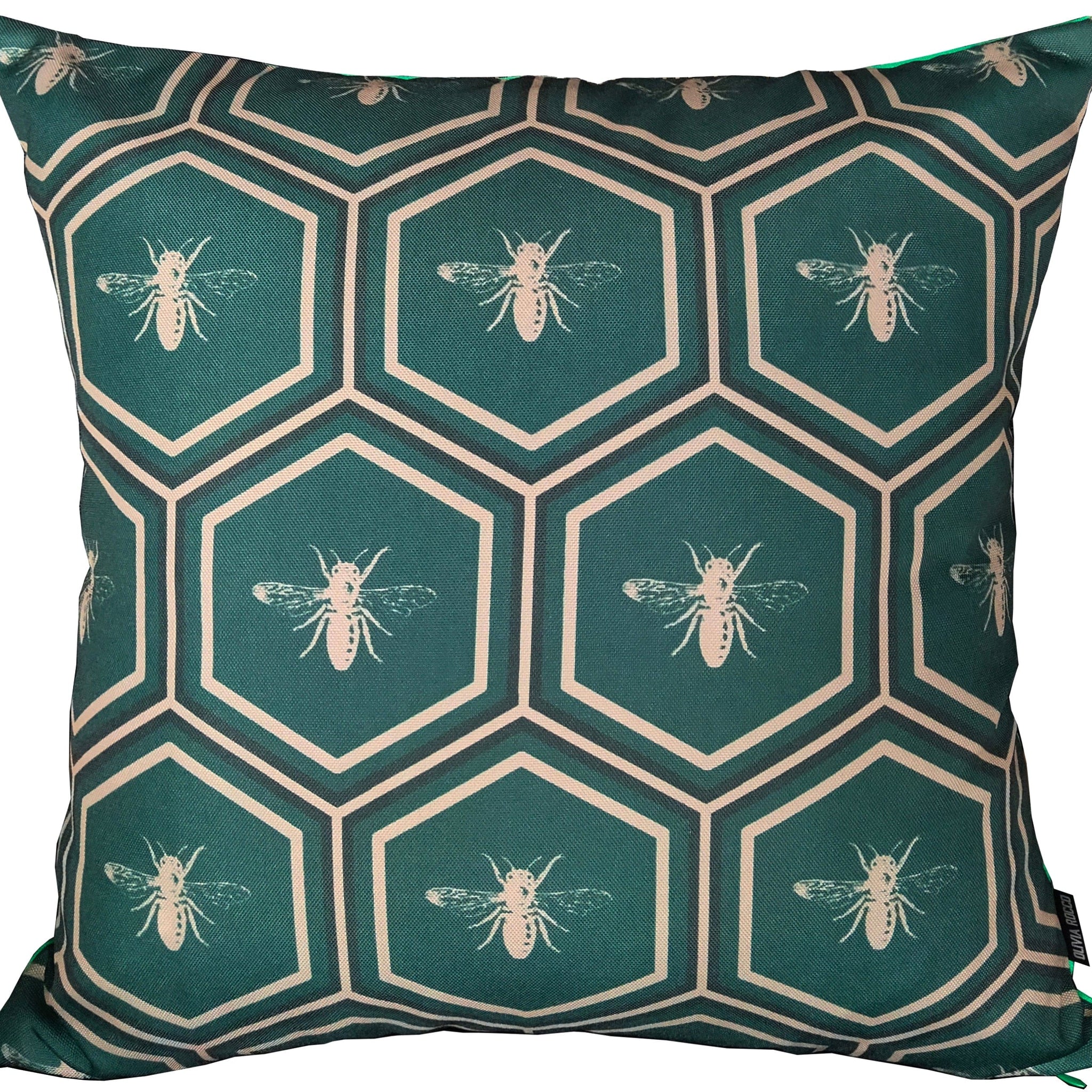 Emerald Bees Weather-Resistant Waterproof Outdoor Cushions for Patio Garden Sofa or Indoor Seating by OLIVIA ROCCO
