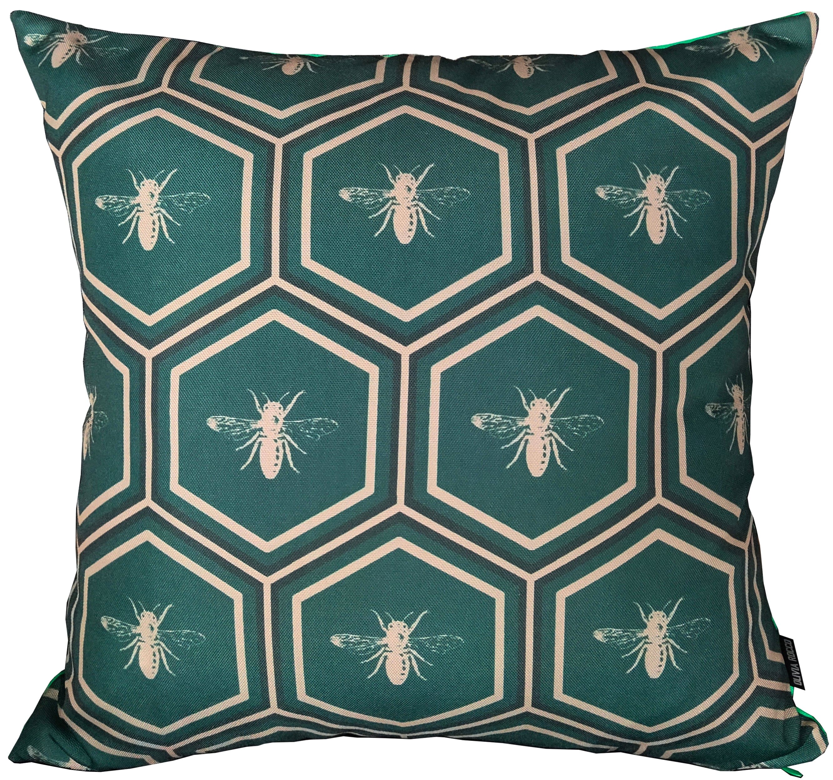 Emerald Bees Weather-Resistant Waterproof Outdoor Cushions for Patio Garden Sofa or Indoor Seating by OLIVIA ROCCO