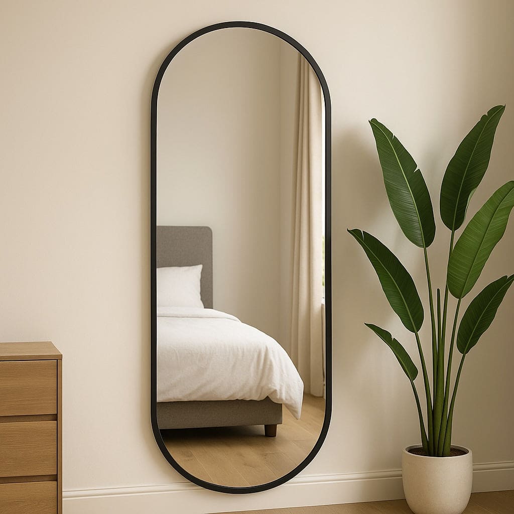 Emi - Full Length Black Metal Runway Oval Mirror - 180cm x 80cm