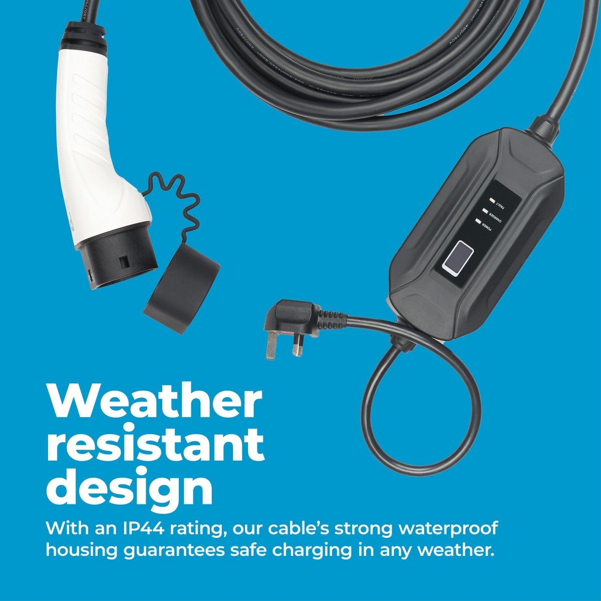 EV Charging Cable, - P1 Autocare© - 16A, 6m Long, Type 2 to UK 3-pin (Single Phase), Impact Resistant, IP Rated