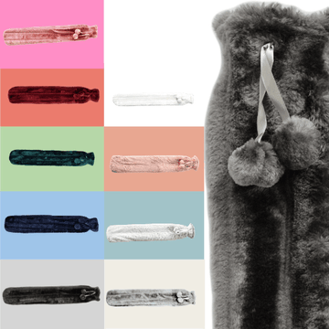 Extra Long 2L Hot Water Bottle with Plush Faux Fur Cover for Cosy Nights Natural Rubber UK Safe Tested Soft Fleece Ideal Gift for Adults Kids by OLIVIA ROCCO