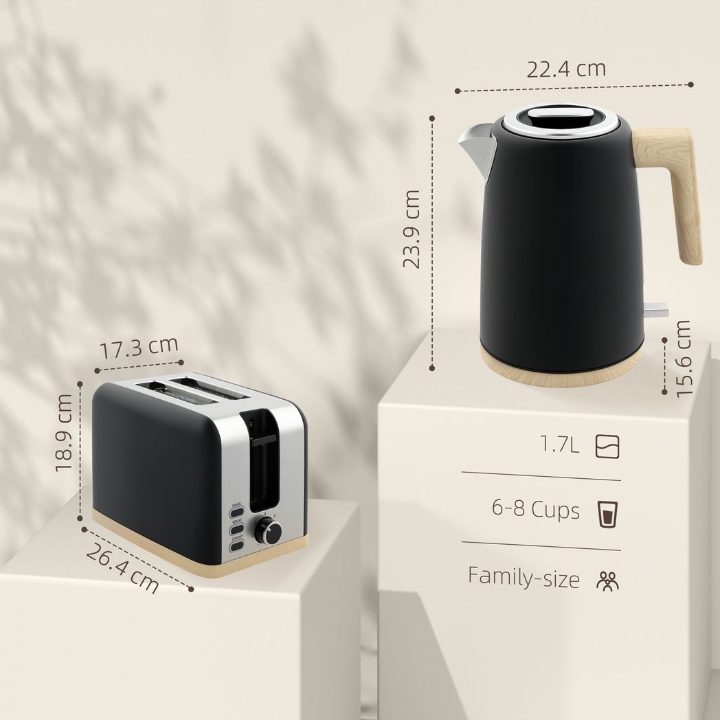 HOMCOM 1.7L Electric Fast Boil Kettle and 2 Slice Toaster Set