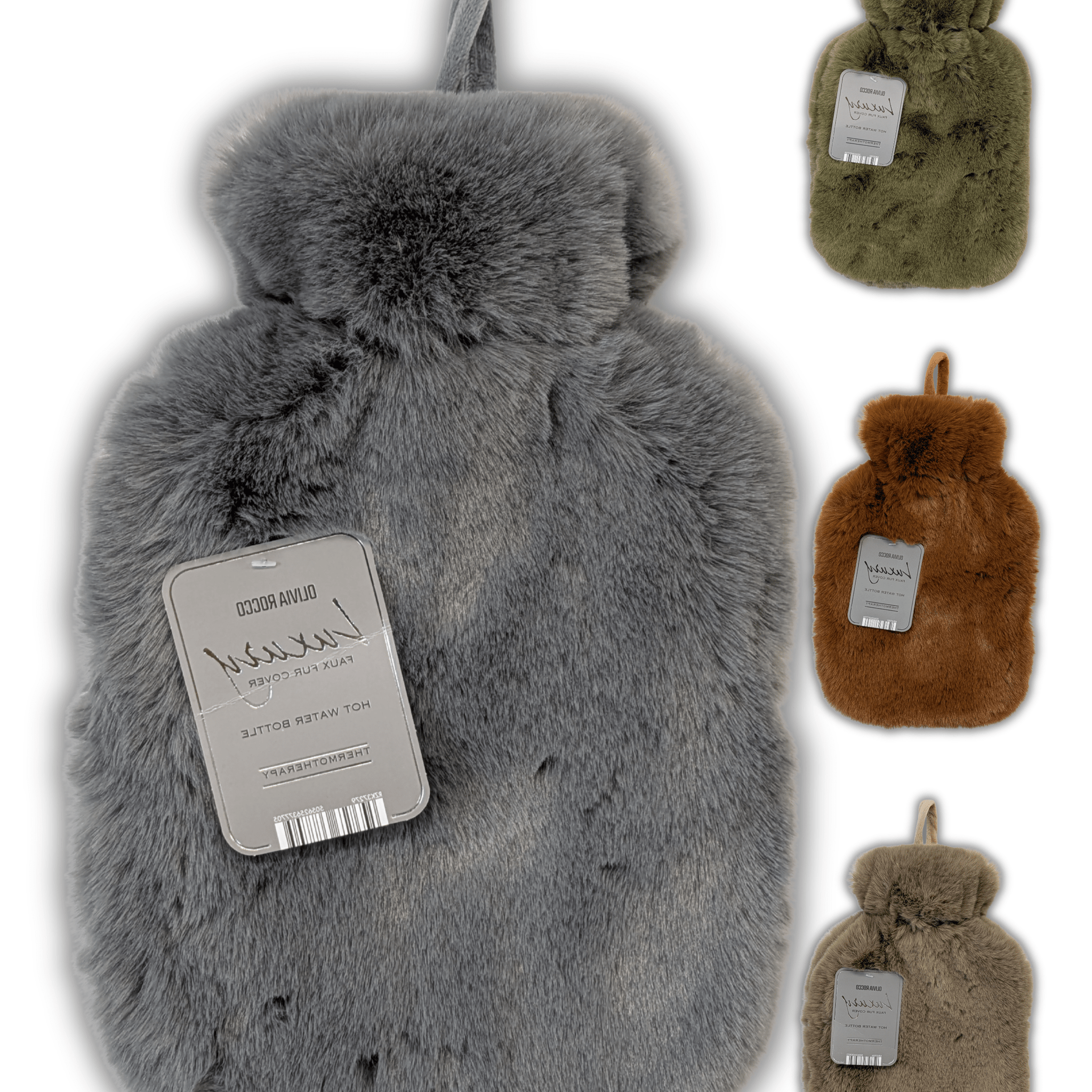 Faux Fur Super Soft Covered 2 Litre Luxury Hot Water Bottle for Thermotherapy Durable Natural Rubber UK Safe Tested for Winter Warmth Ideal Gift for Adults Kids by OLIVIA ROCCO
