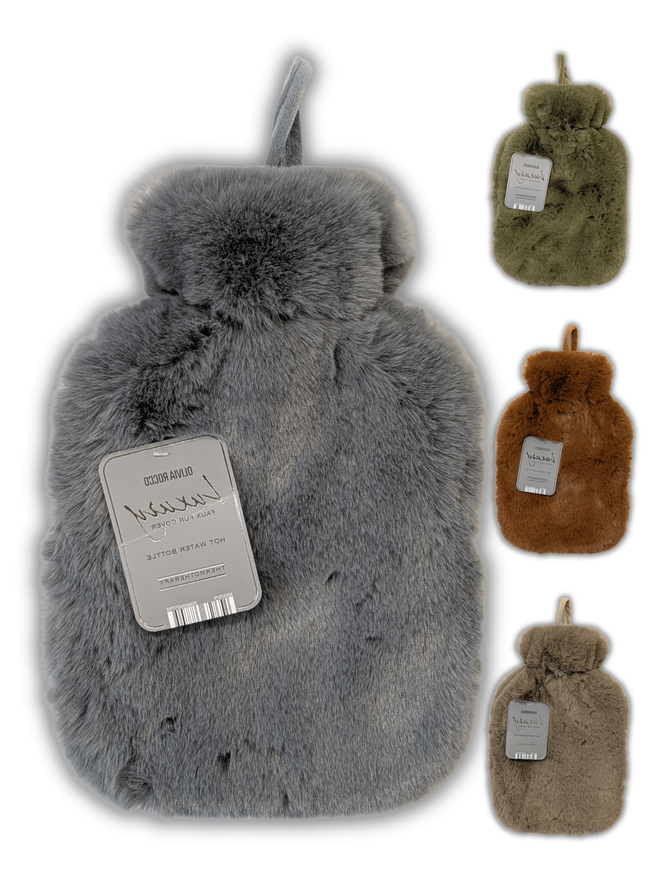 Faux Fur Super Soft Covered 2 Litre Luxury Hot Water Bottle for Thermotherapy Durable Natural Rubber UK Safe Tested for Winter Warmth Ideal Gift for Adults Kids by OLIVIA ROCCO