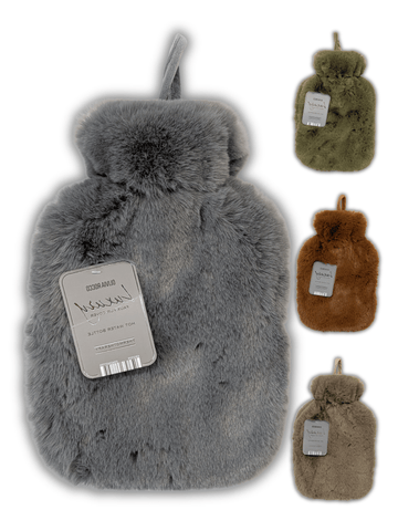 Faux Fur Super Soft Covered 2 Litre Luxury Hot Water Bottle for Thermotherapy Durable Natural Rubber UK Safe Tested for Winter Warmth Ideal Gift for Adults Kids by OLIVIA ROCCO