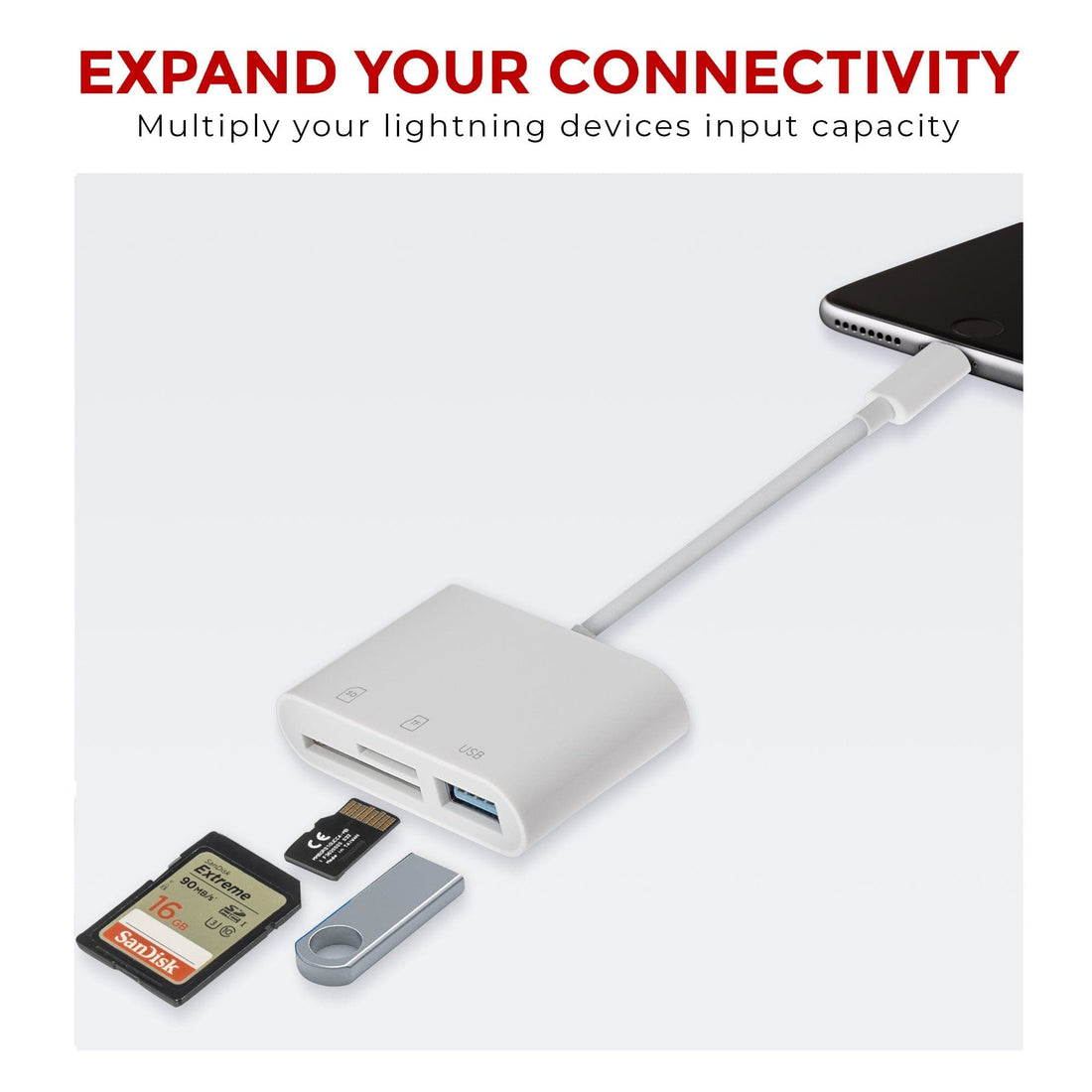 Maplin Lightning Camera Download Adapter SD / MicroSD Card Reader & USB-A Port