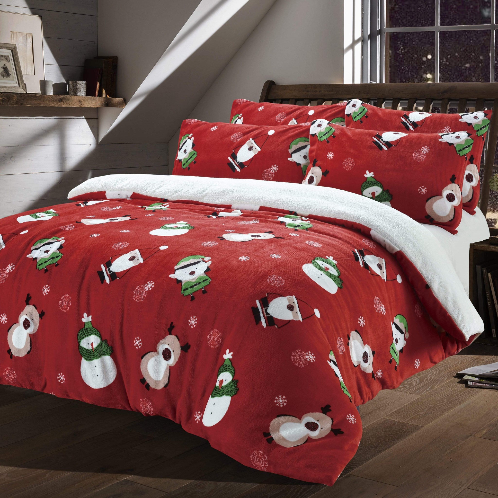 Festive Christmas Reversible Teddy Fleece Duvet Set with Faux Fur Warm Bedding in Single Double King Sizes by OLIVIA ROCCO