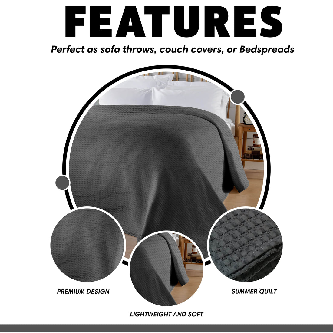 Florian Checked Throw Blanket Grey Bedspread for Sofas Armchairs Sofa Settee Couch Beds & Couches by OLIVIA ROCCO