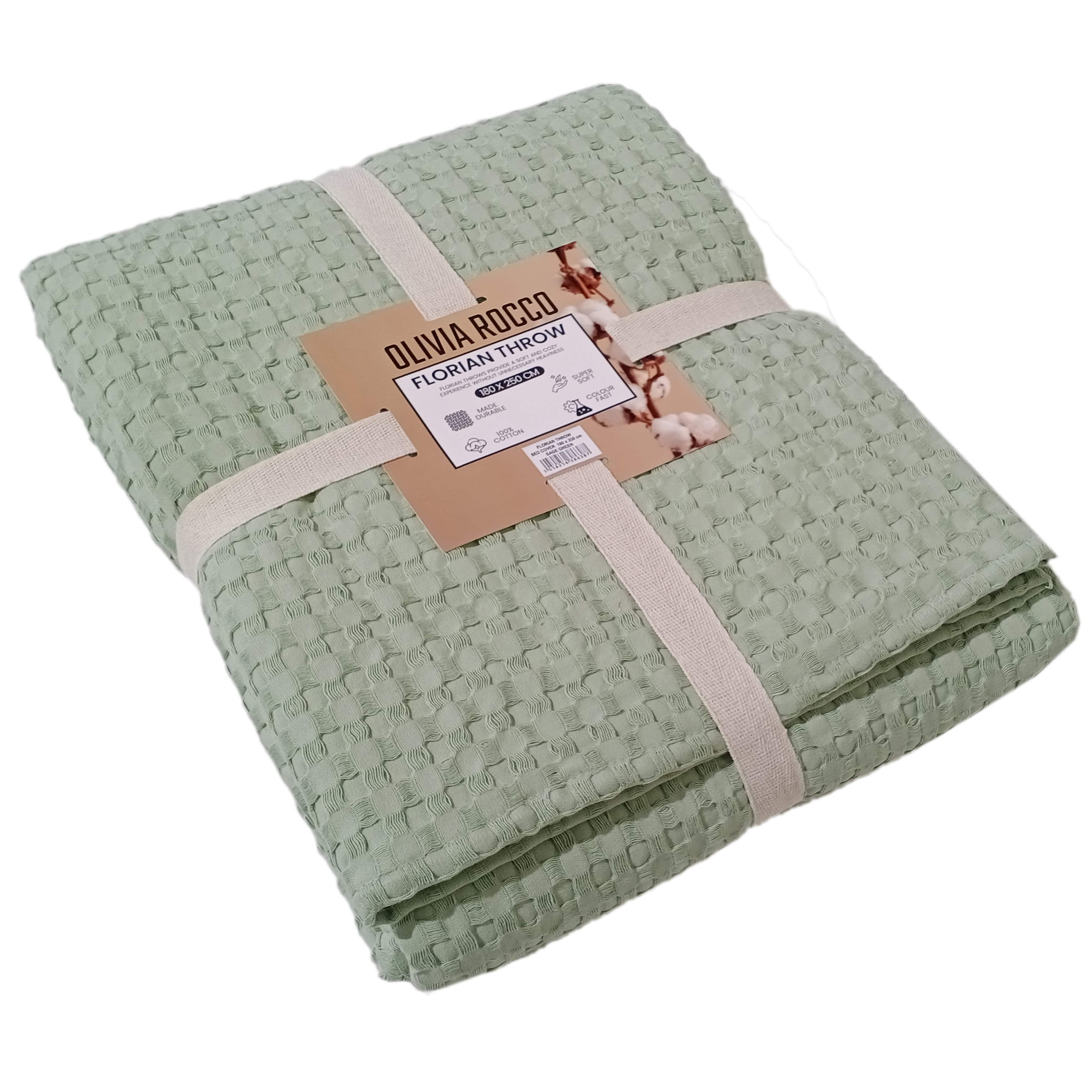Florian Checked Throw Blanket Sage Green Bedspread for Sofas Armchairs Sofa Settee Couch Beds & Couches by OLIVIA ROCCO