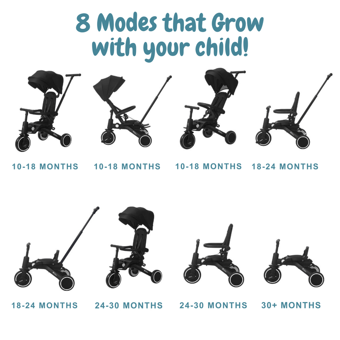 Foryourlittleone Xplor Plus 6 in 1 Foldable Trike - Pastel Pink (10m-5y)