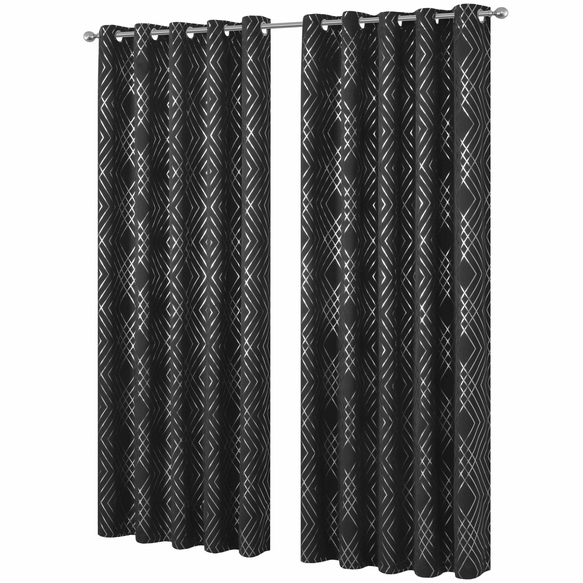 Geometric Black Sparkle Blackout Curtains Soft Thermal Insulated Eyelet Ring Top Living Room & Bedroom Drapes by OLIVIA ROCCO