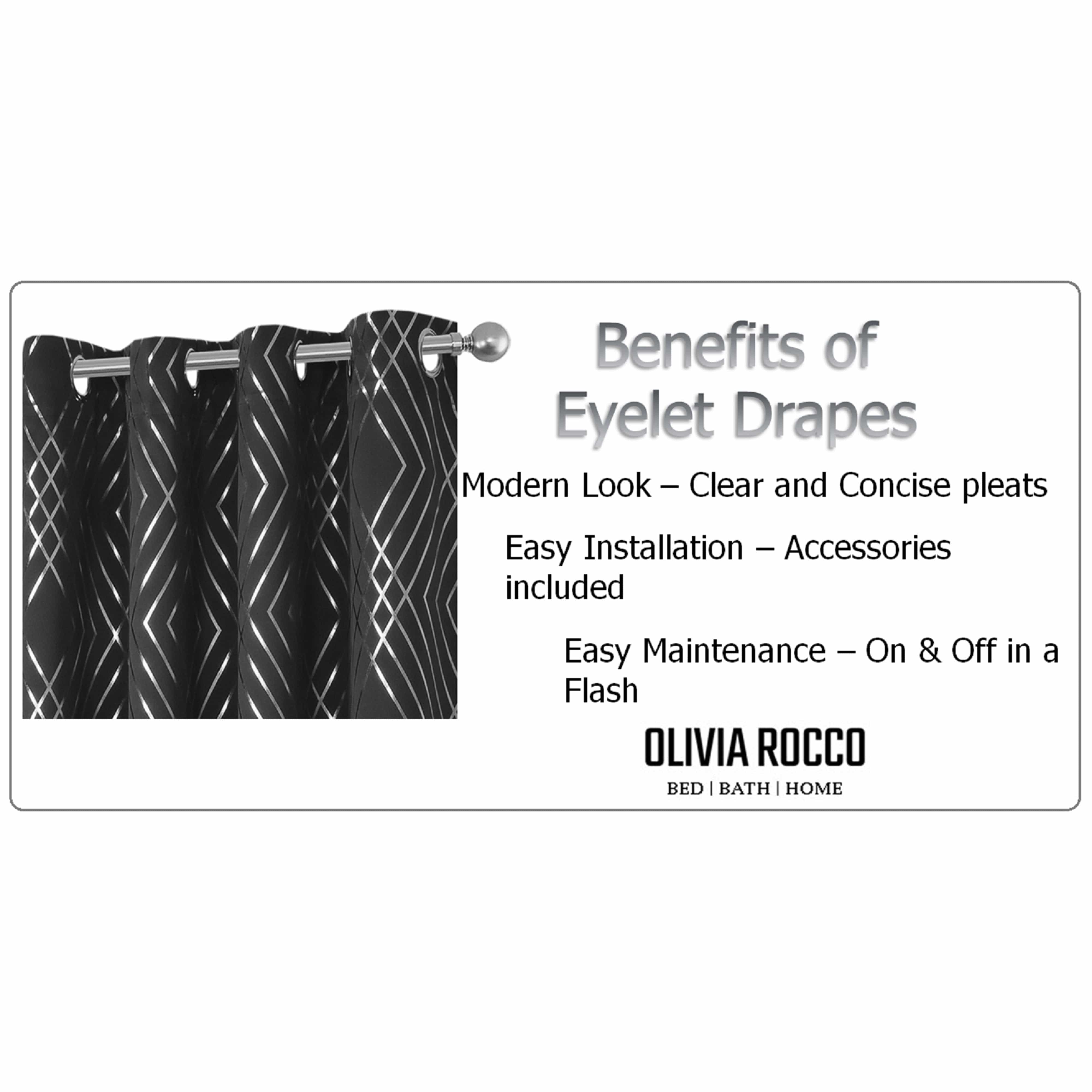 Geometric Black Sparkle Blackout Curtains Soft Thermal Insulated Eyelet Ring Top Living Room & Bedroom Drapes by OLIVIA ROCCO