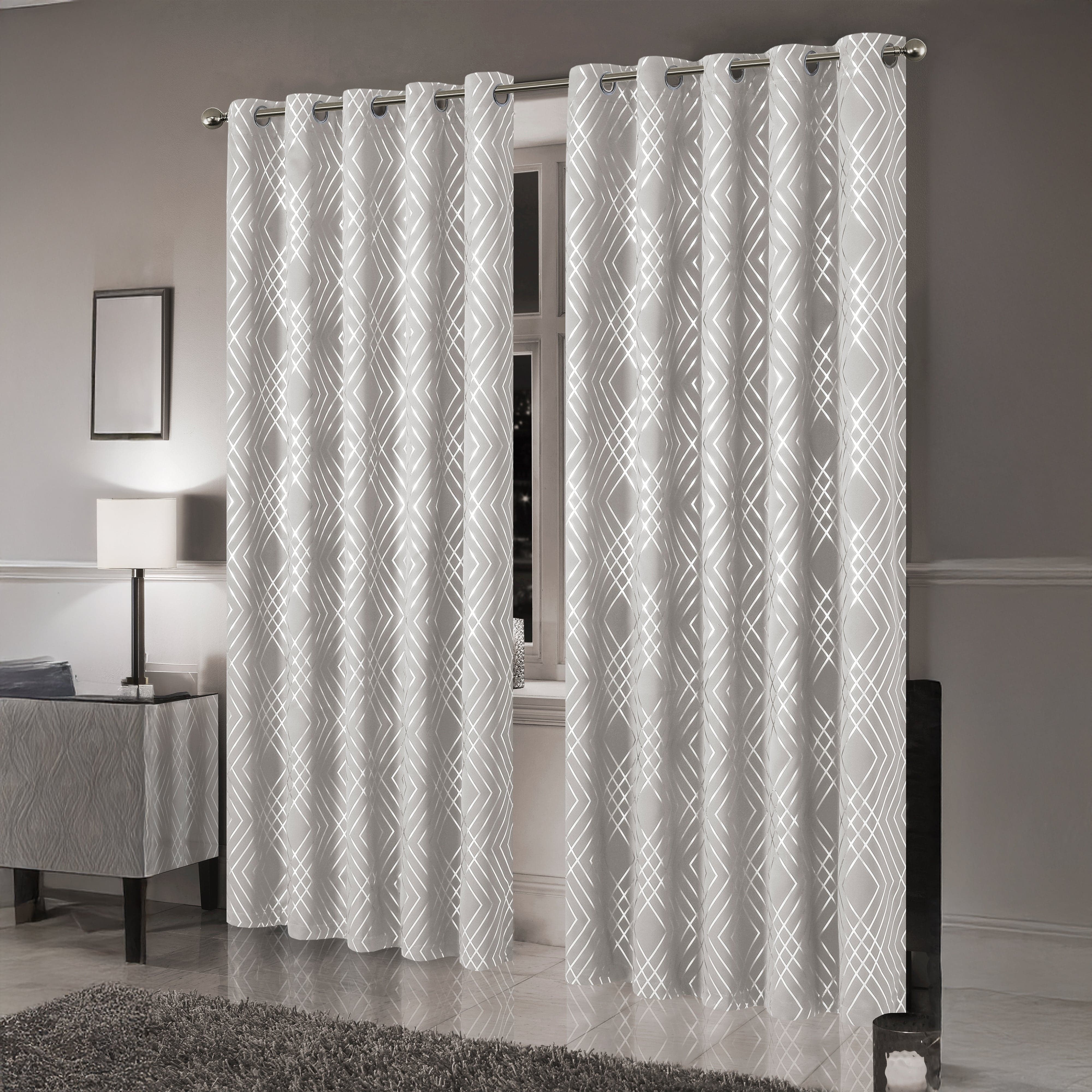 Geometric Natural Sparkle Blackout Curtains Soft Thermal Insulated Eyelet Ring Top Living Room & Bedroom Drapes by OLIVIA ROCCO