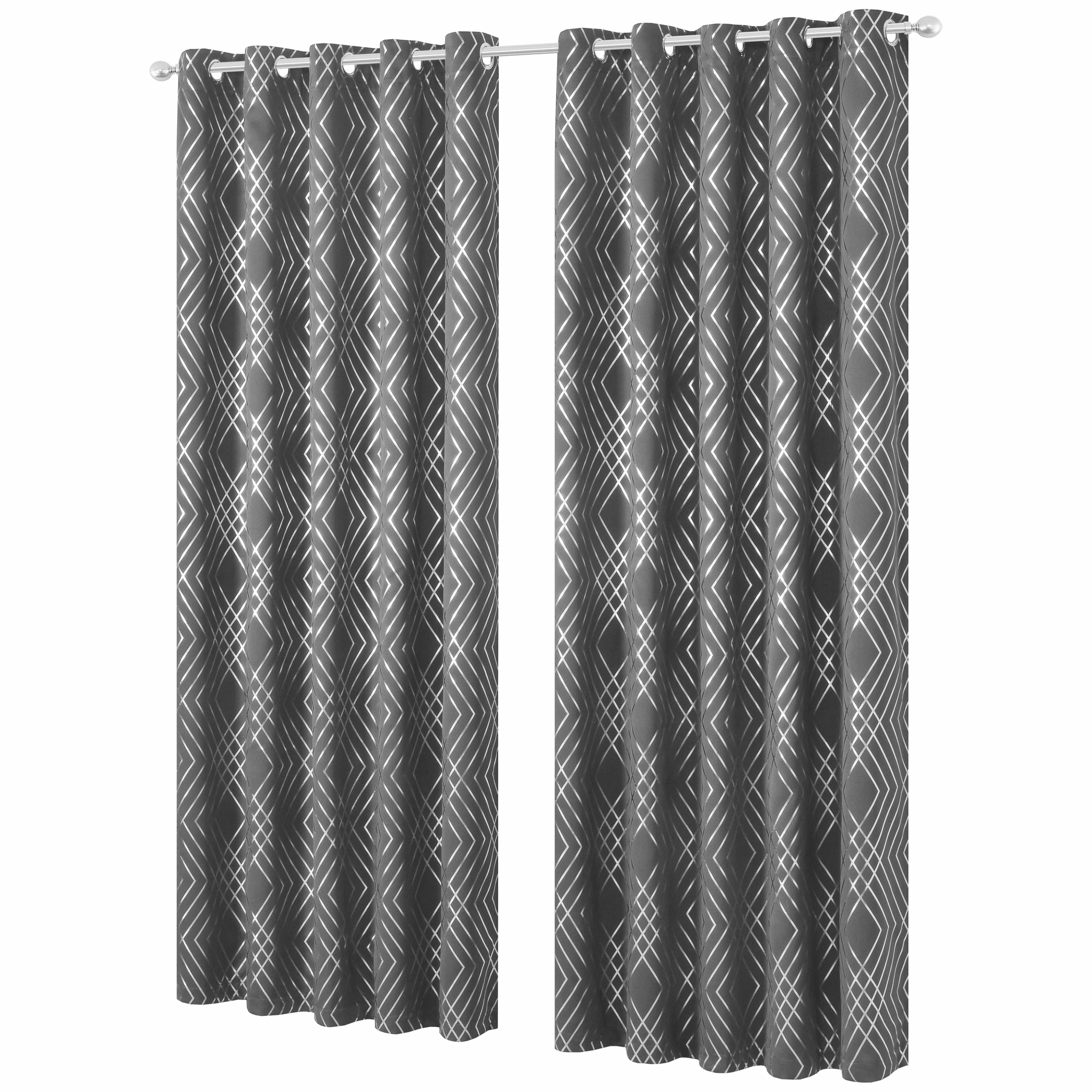 Geometric Silver Sparkle Blackout Curtains Soft Thermal Insulated Eyelet Ring Top Living Room & Bedroom Drapes by OLIVIA ROCCO