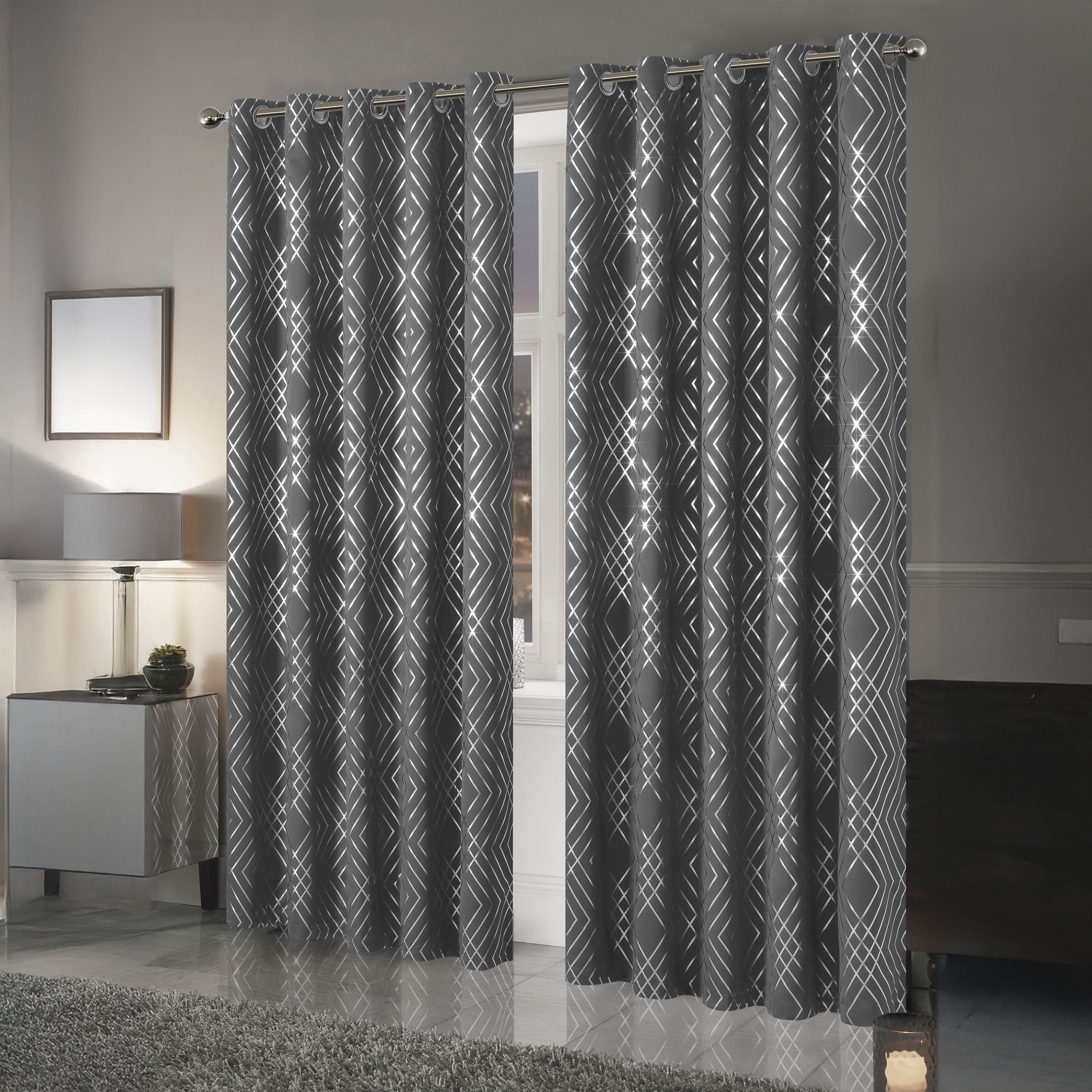 Geometric Silver Sparkle Blackout Curtains Soft Thermal Insulated Eyelet Ring Top Living Room & Bedroom Drapes by OLIVIA ROCCO