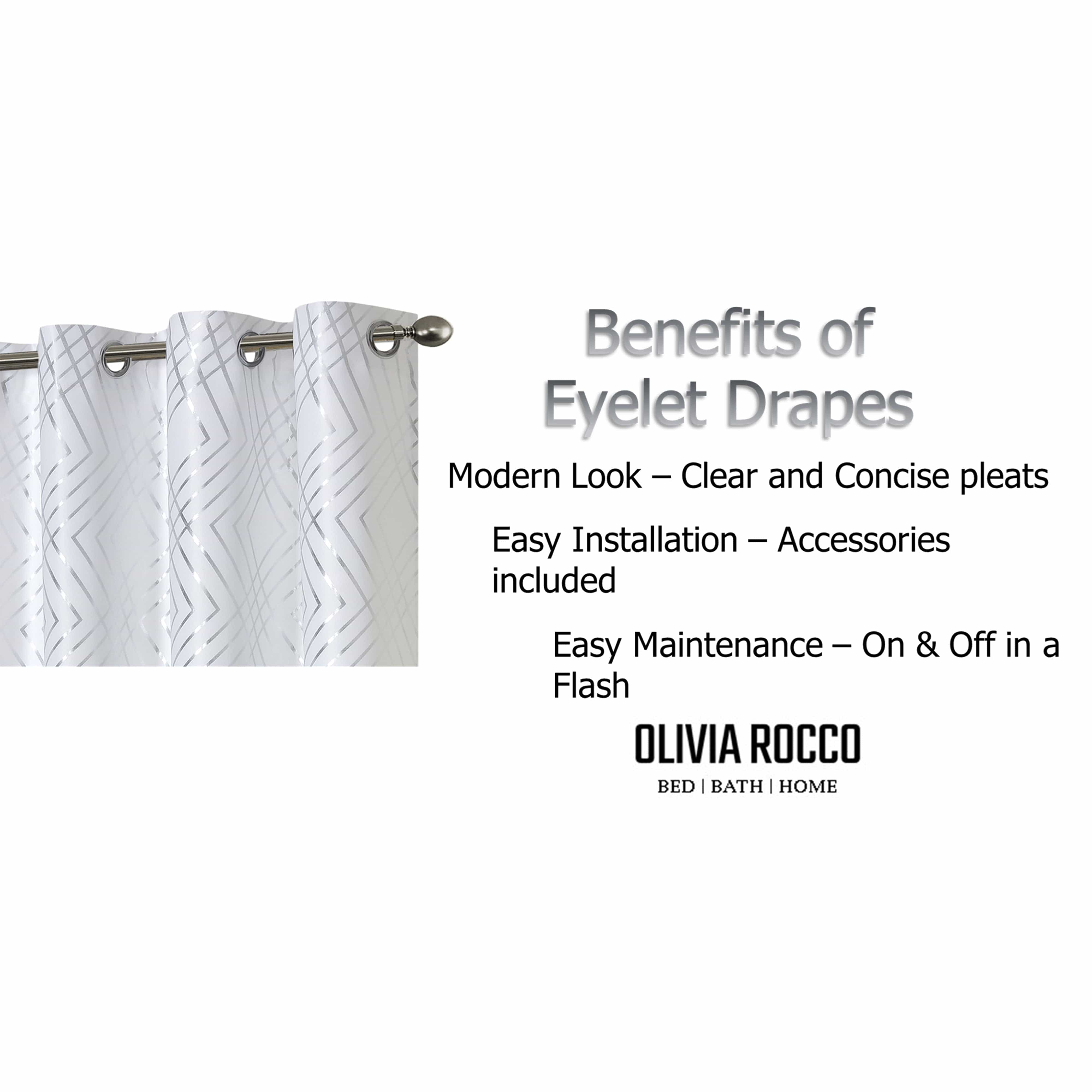 Geometric White Sparkle Blackout Curtains Soft Thermal Insulated Eyelet Ring Top Living Room & Bedroom Drapes by OLIVIA ROCCO