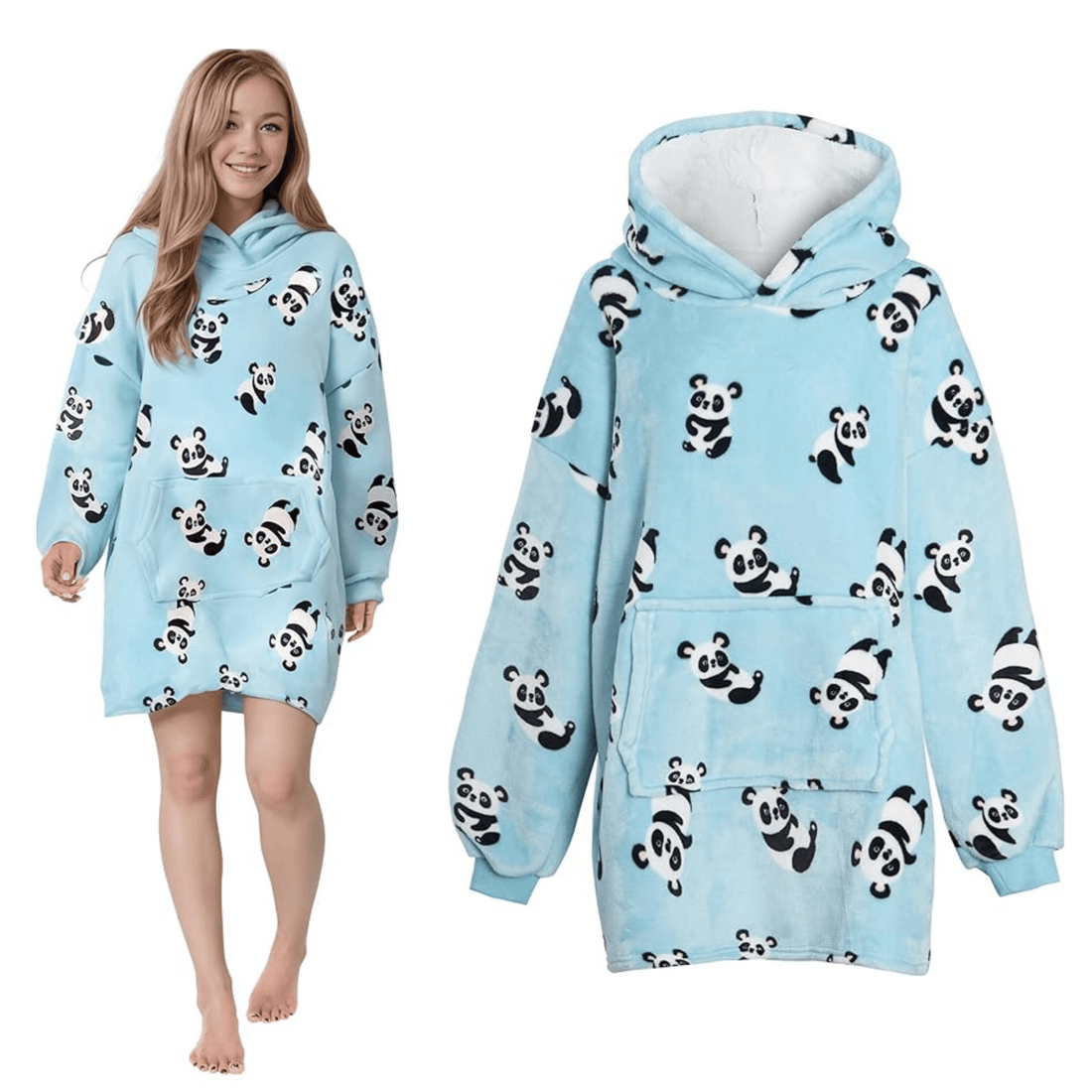 Giant Oversized Panda Hooded Blanket Plush Fleece with Reversible Sherpa Adults and Kids 6XL Hoodie Sweatshirt with Pockets Warm and Cosy by Daisy Dreamer