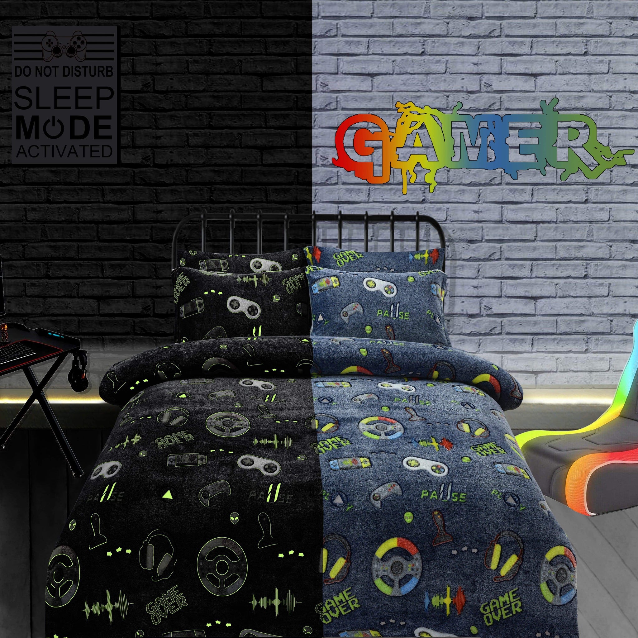 Glow In The Dark Teddy Fleece Duvet Set for Kids Warm Cosy Bedding Perfect for Winter by OLIVIA ROCCO
